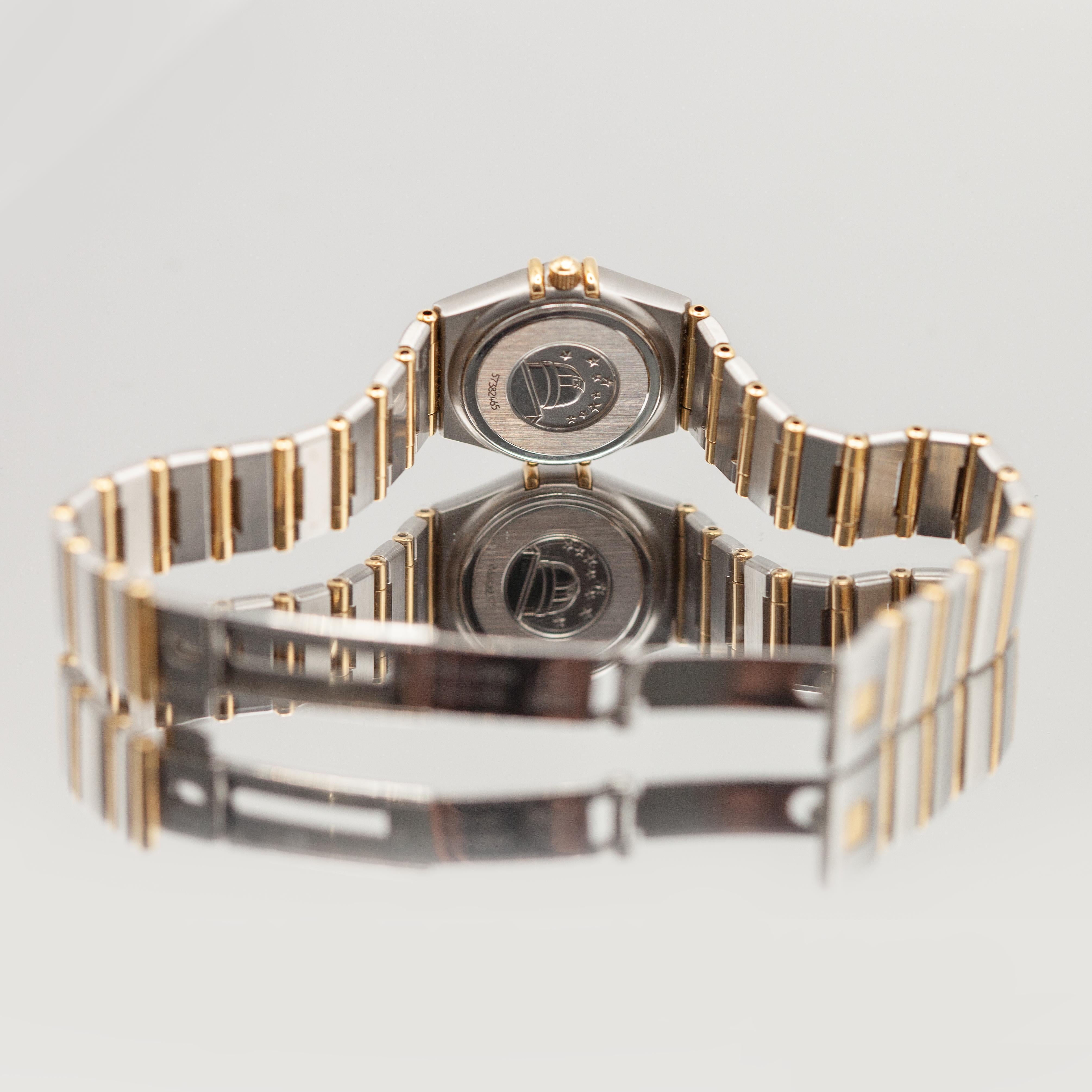 Montre pour dames Omega Constellation en or jaune 18K et acier inoxydable avec diamants en vente 1