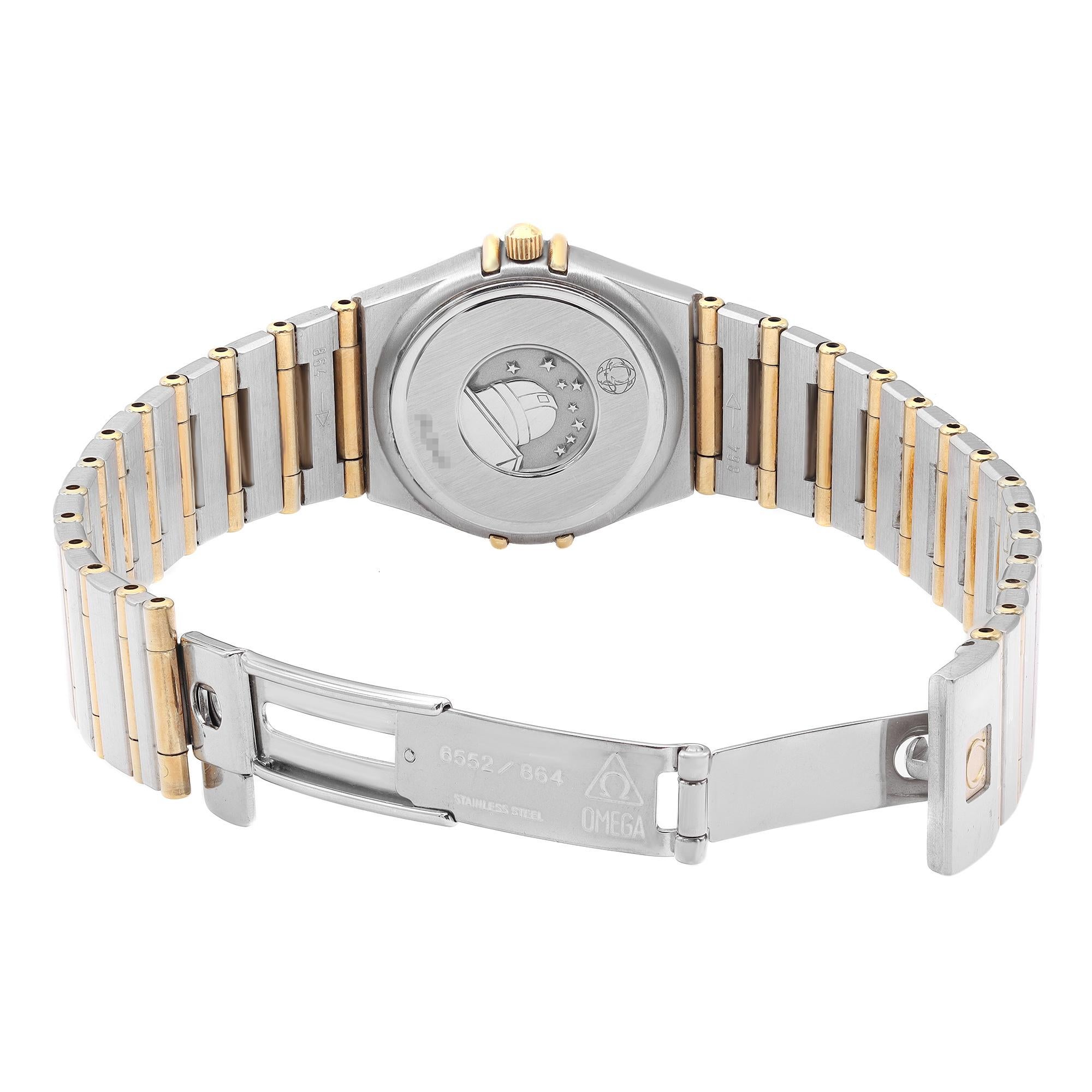 Omega Constellation 18K Yellow Gold Steel Champagne Dial Ladies Watch 1272.10.00 In Good Condition In New York, NY