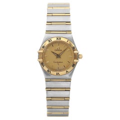 Retro Omega Constellation 18K Yellow Gold Steel Champagne Dial Ladies Watch 1272.10.00