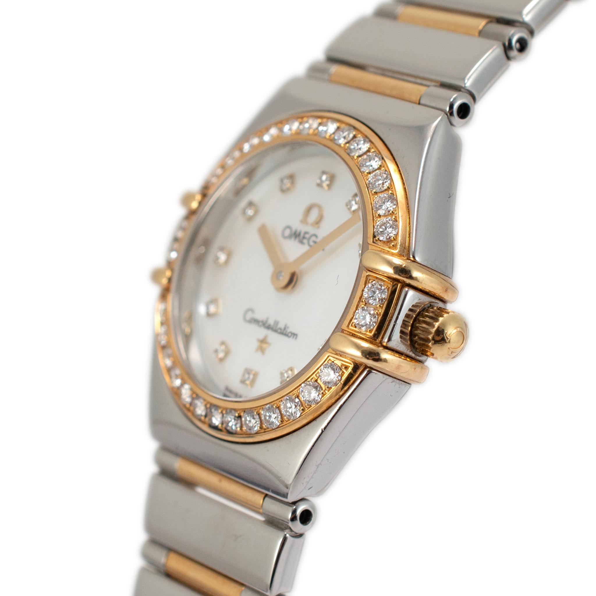 Round Cut Omega Constellation 22.50mm 1267.75.00 Mop Diamond Dial Two Tone Ladies Watch