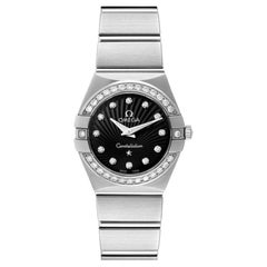 Used Omega Constellation 24 Black Dial Diamond Watch 123.15.24.60.51.001 Box Card