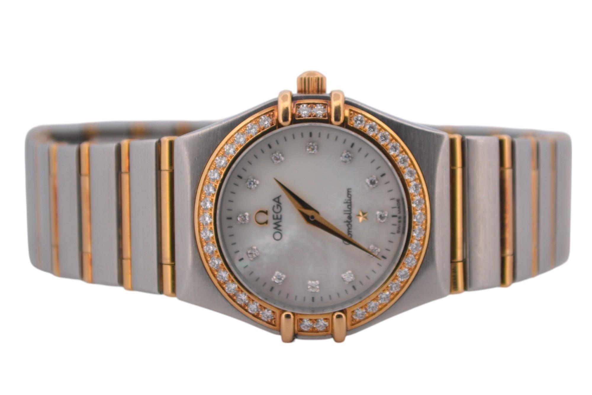 Taglio brillante Omega Constellation 25,5 mm quadrante bicolore MOP con diamante al quarzo Ref 8951201 in vendita