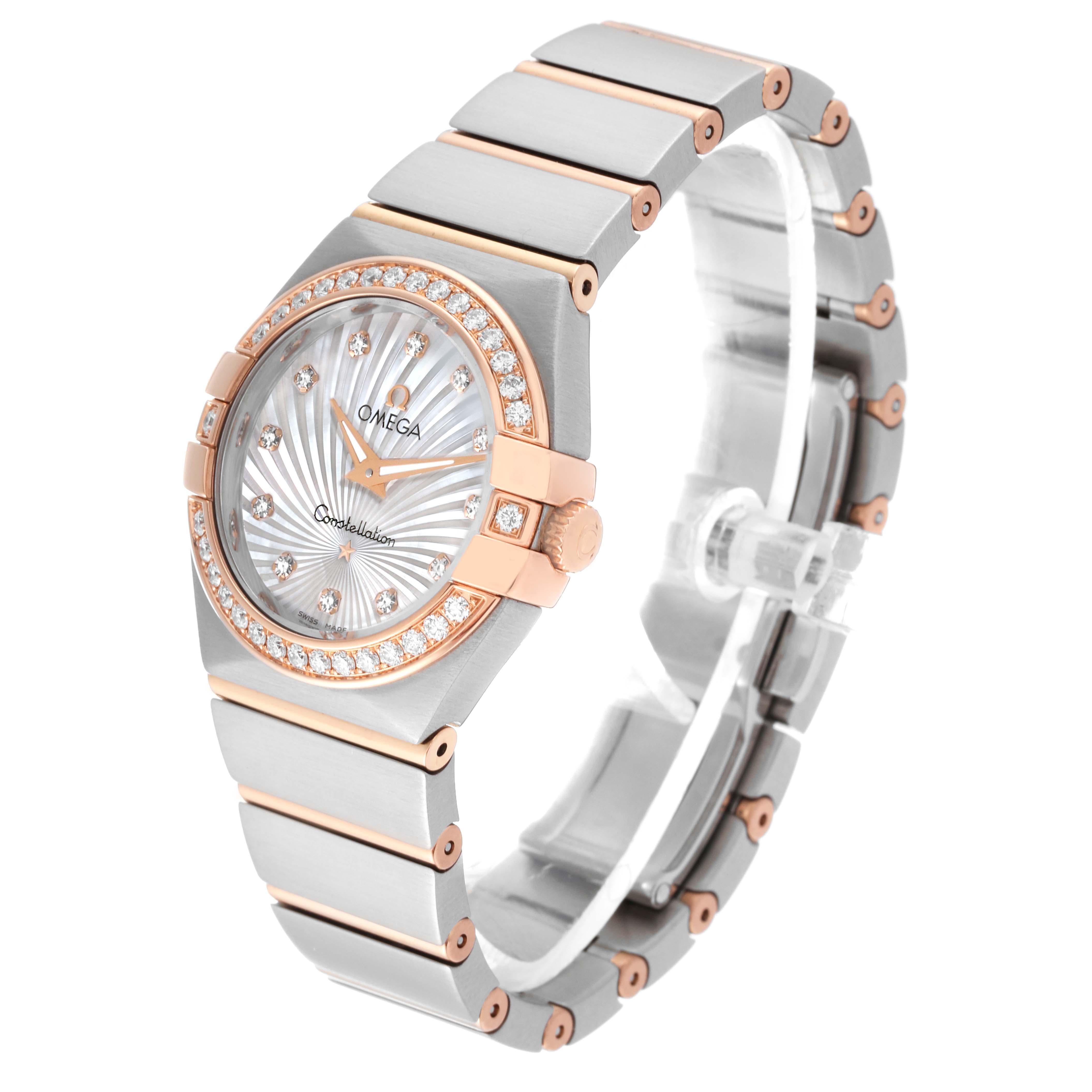 Omega Constellation 27 Steel Rose Gold MOP Diamond Watch 123.25.27.60.55.002 For Sale 5