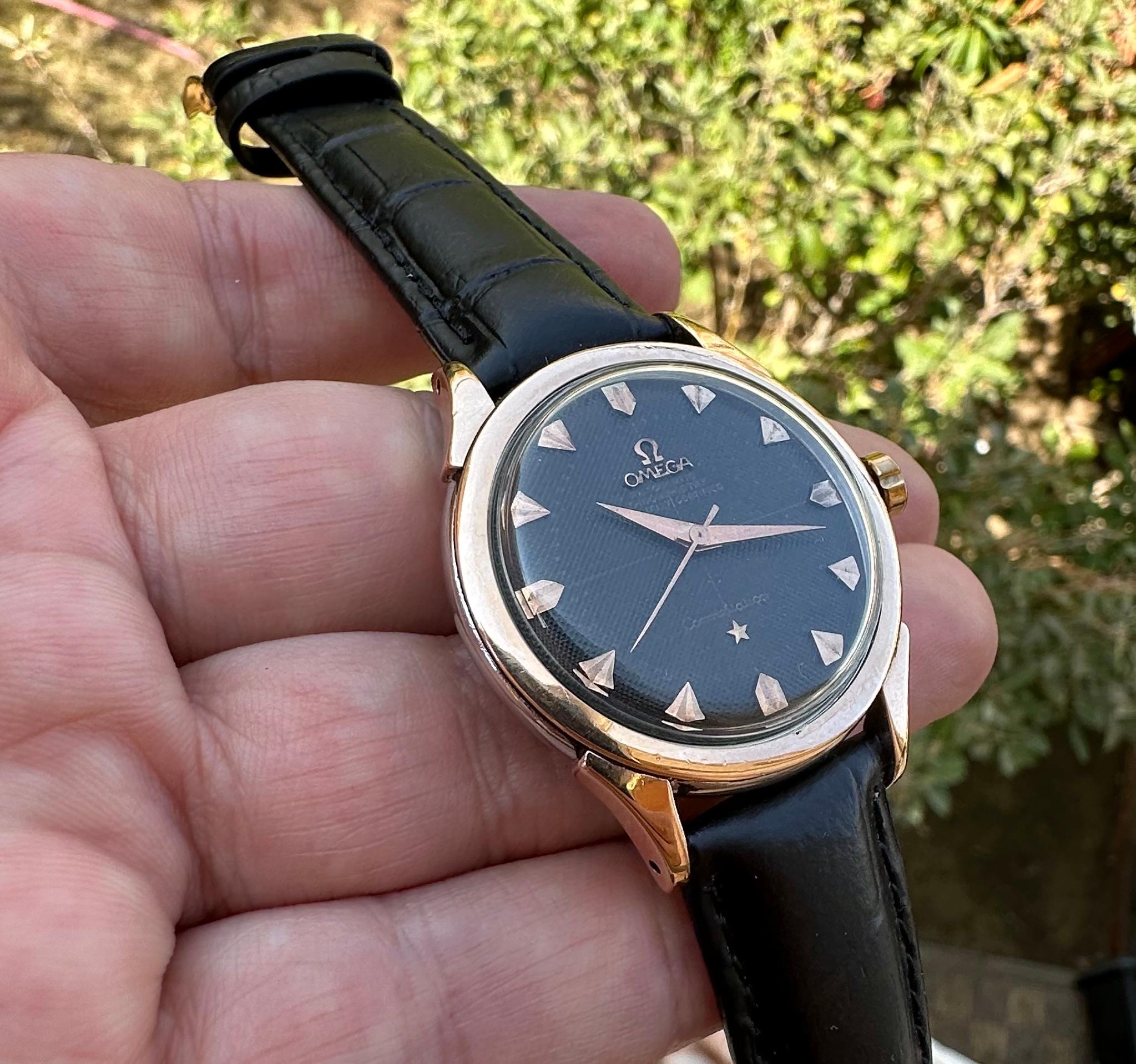 Omega Constellation 2852 Pie Pan Rare Guilloche Texturiertes Zifferblatt Goldüberzug 50er Jahre 8
