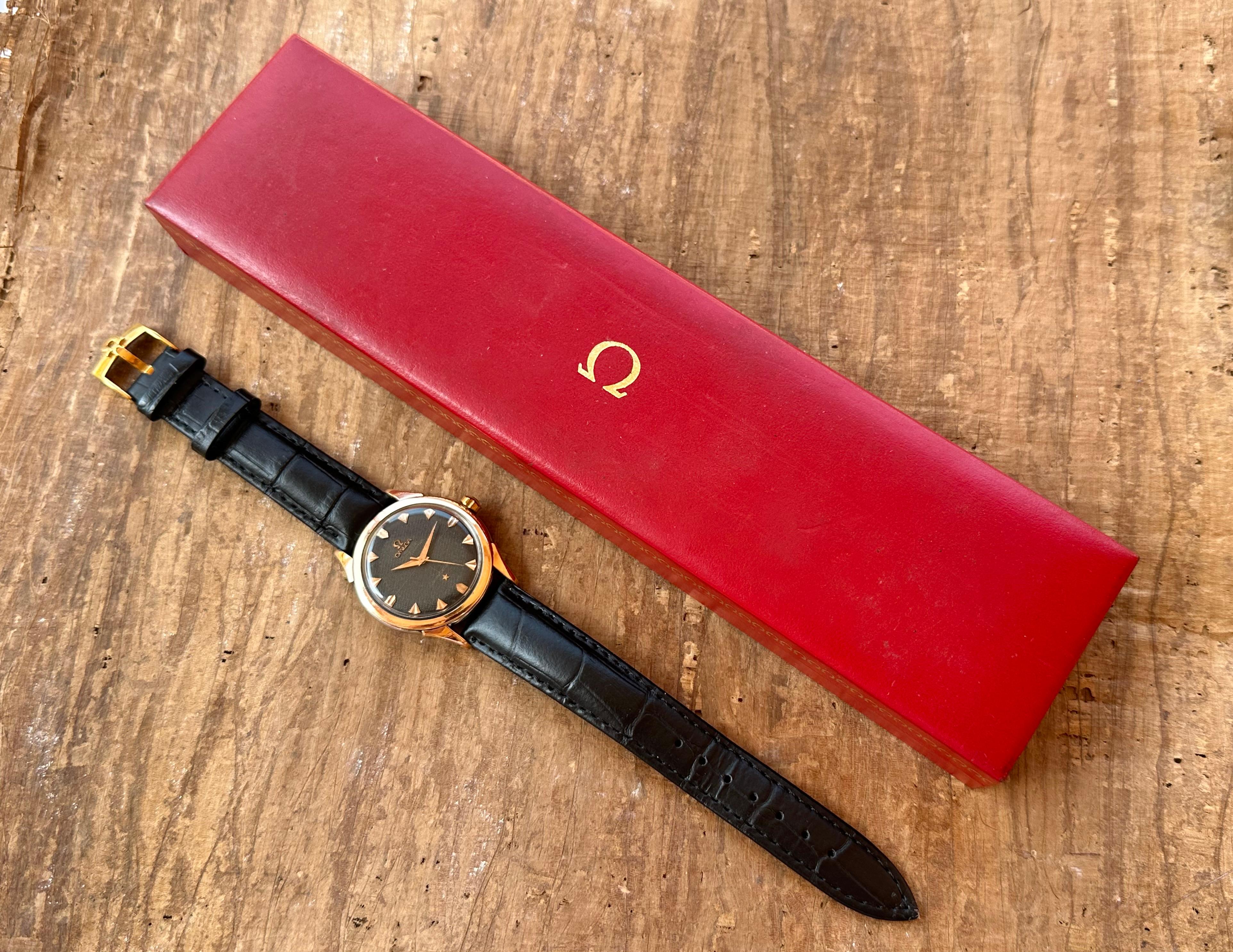 Omega Constellation 2852 Pie Pan Rare Guilloche Texturiertes Zifferblatt Goldüberzug 50er Jahre 1