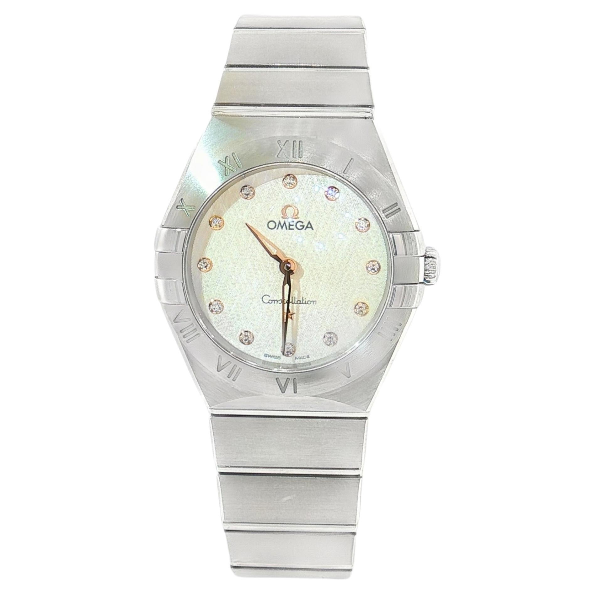 Omega Constellation 28mm Stainless Steel Diamond Dial Quartz Watch For Sale