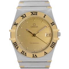 Omega Constellation 18K Yellow Gold Steel Mens Quartz Watch 396.1070.1