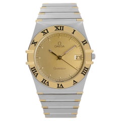 Retro Omega Constellation 18K Yellow Gold Steel Mens Quartz Watch 396.1070.1