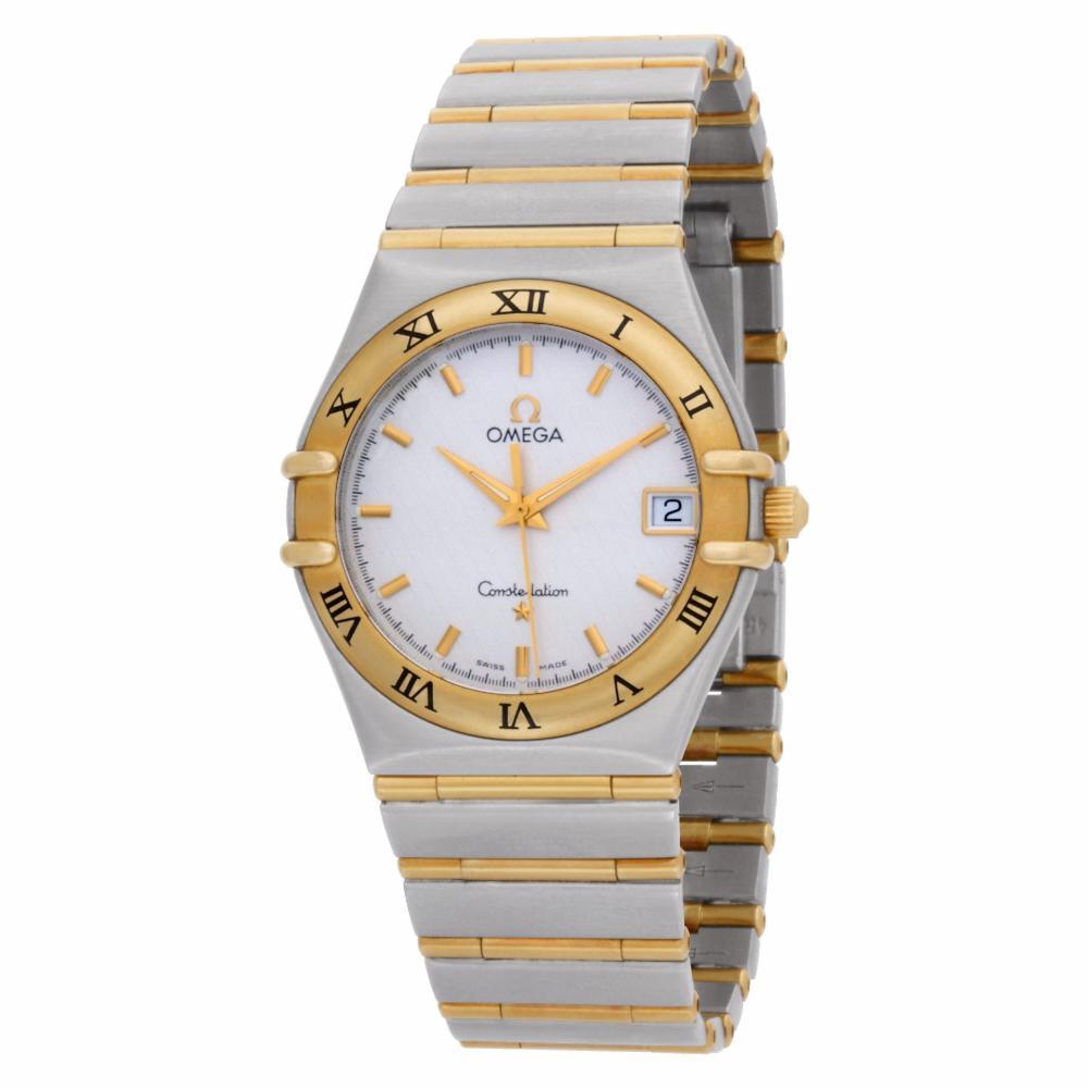 Omega Constellation in 18k yellow gold & stainless steel. Quartz with date. 33 mm case size. Ref 58098110. Circa 1990s. Fine Pre-owned Omega Watch. Certified preowned Classic Omega Constellation 1212.30.00 watch is made out of yellow gold on a 18k &