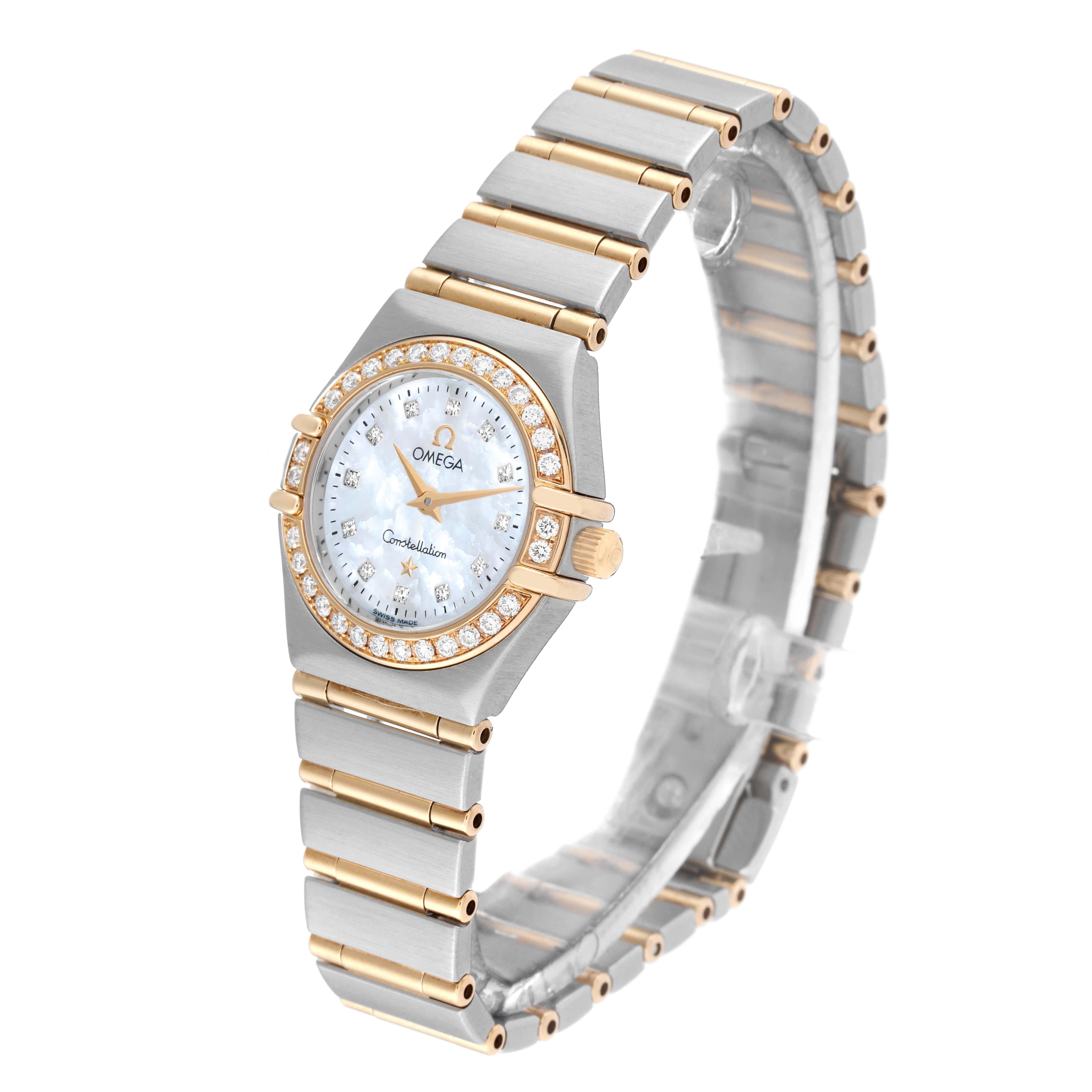 Omega Constellation 95 MOP Diamond Yellow Gold Steel Ladies Watch 1267.75.00 In Excellent Condition In Atlanta, GA