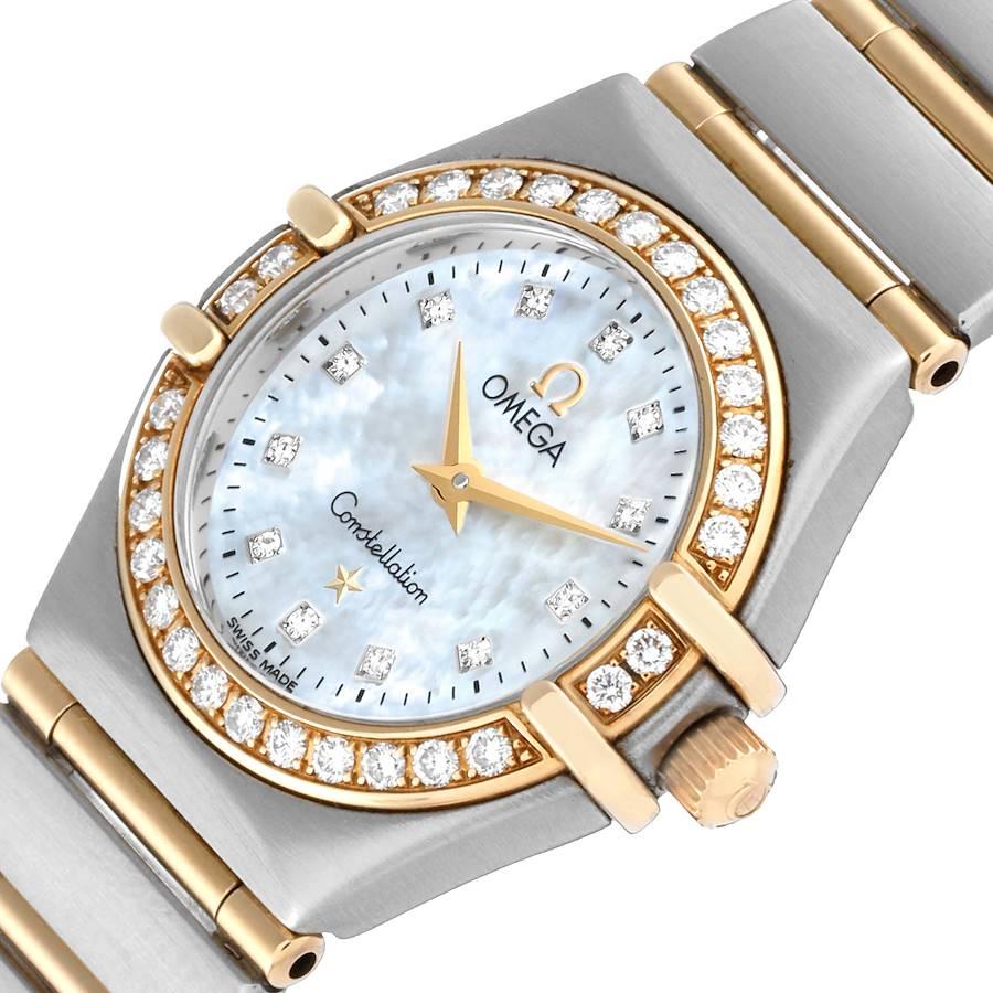 Omega Constellation 95 Mother of Pearl Diamond Ladies Watch 1267.75.00 Box Card In Excellent Condition In Atlanta, GA