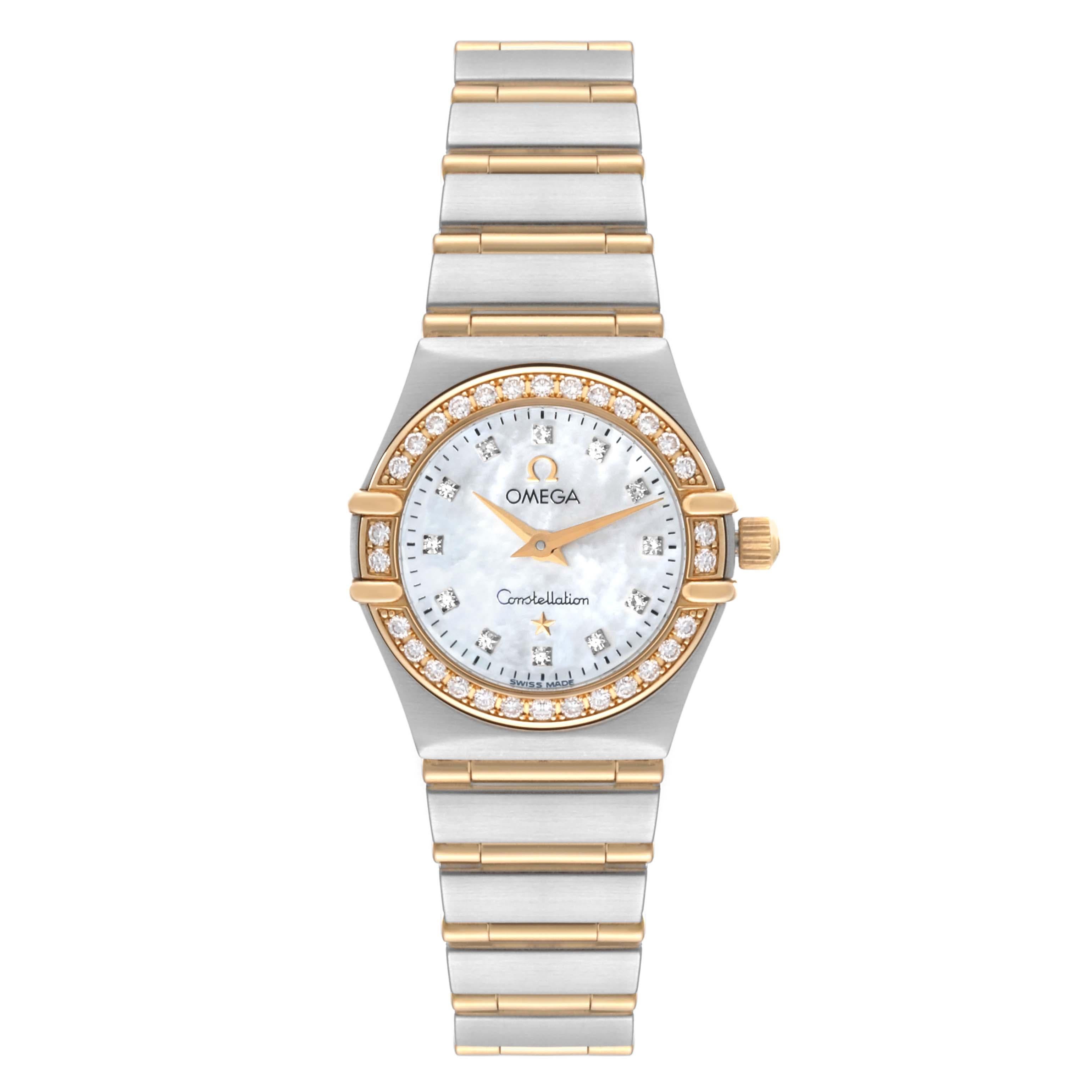Omega Constellation 95 Mother Of Pearl Diamond Yellow Gold Steel Ladies Watch In Excellent Condition In Atlanta, GA