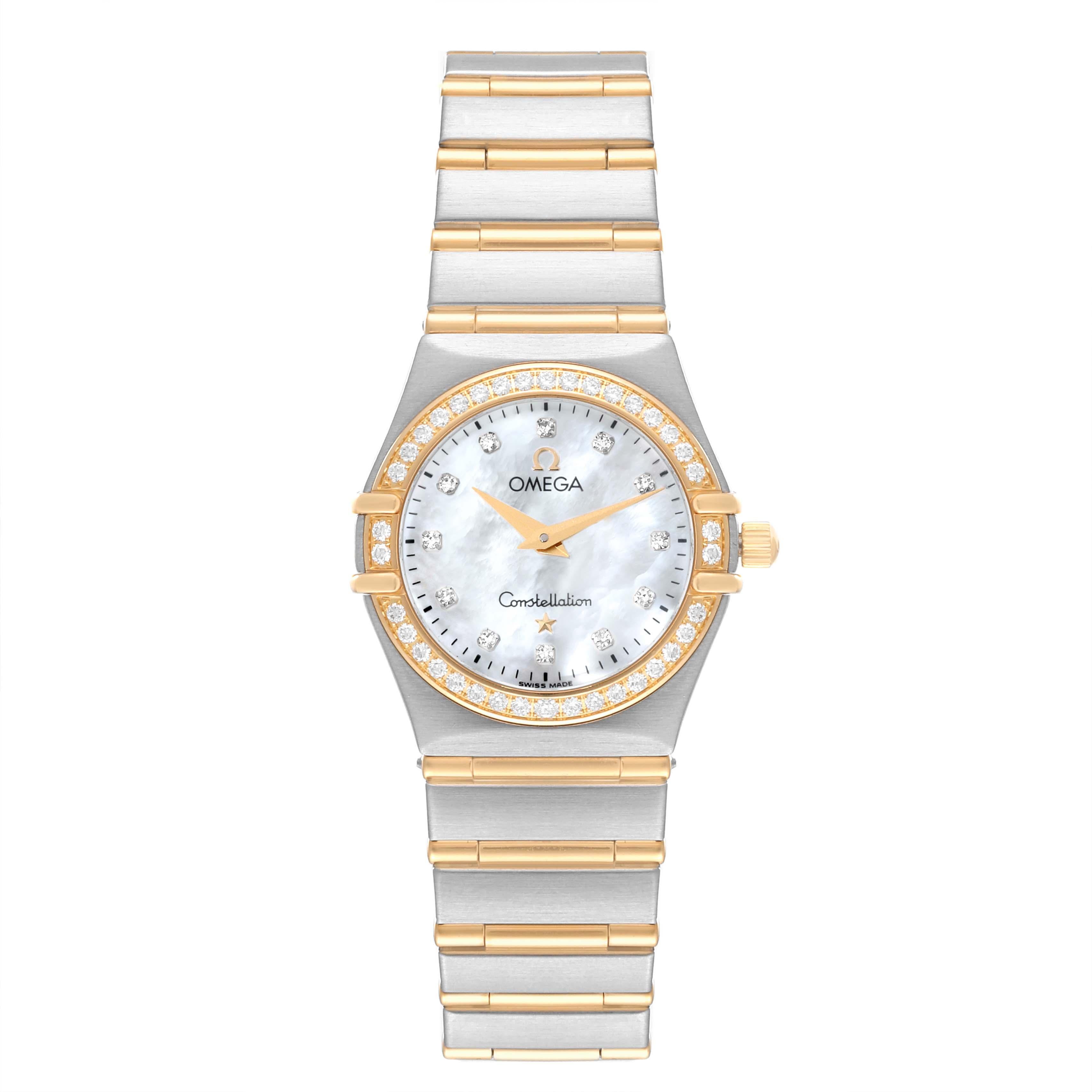 Omega Constellation 95 Steel Yellow Gold Mother Of Pearl Diamond Ladies Watch In Good Condition In Atlanta, GA