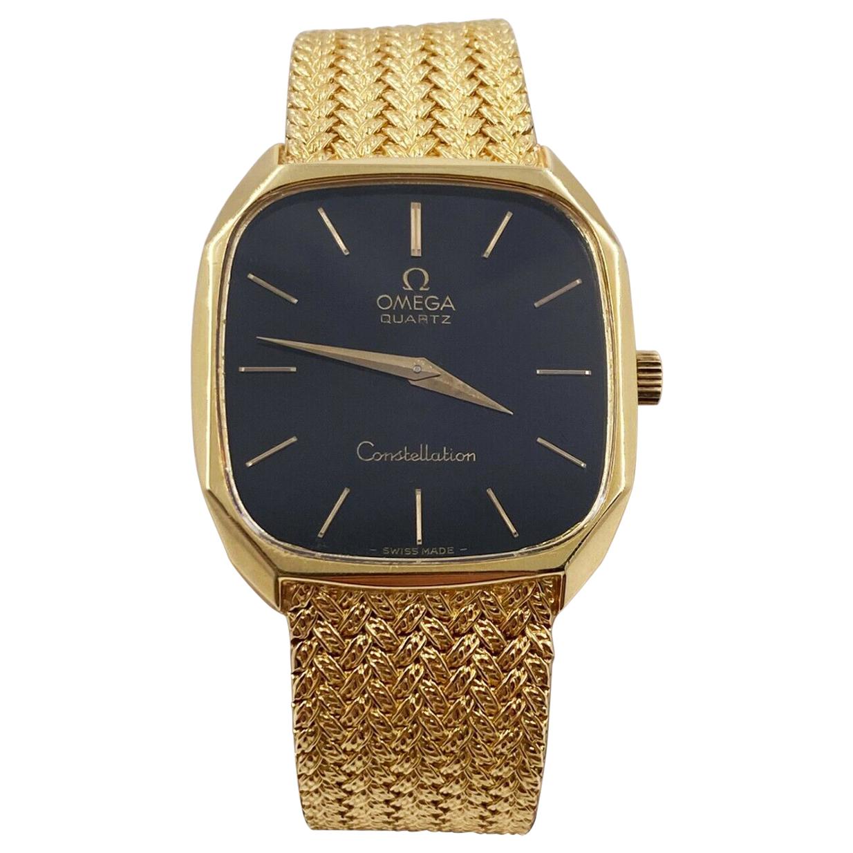 Omega Constellation Black Dial 18 Karat Yellow Gold