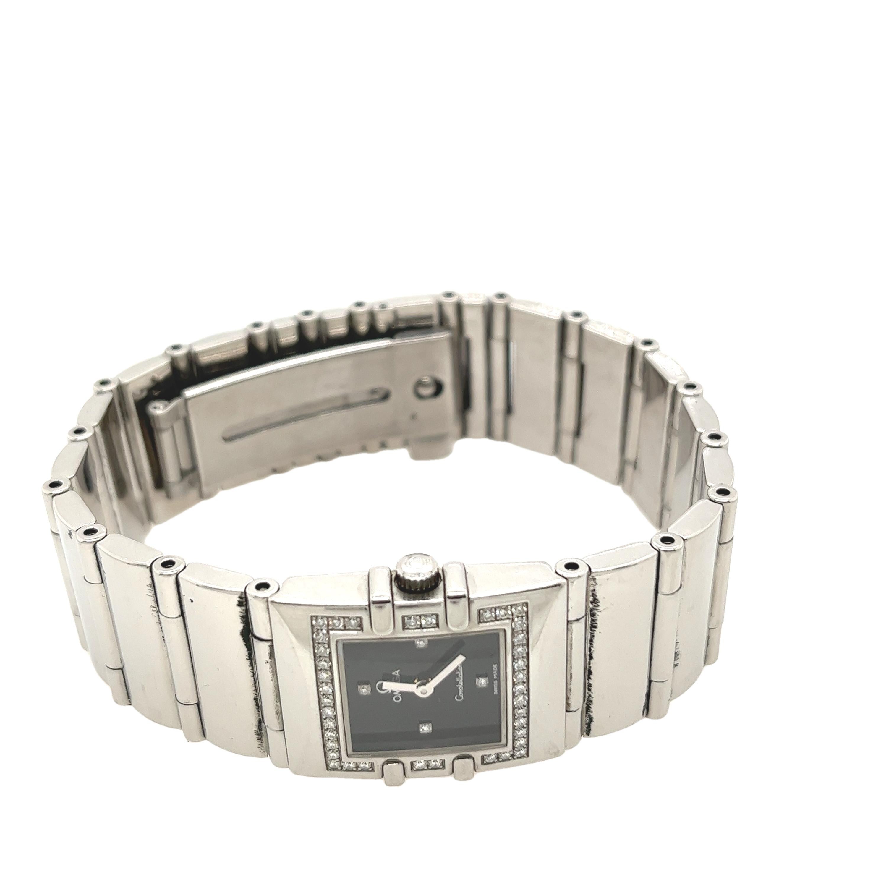Omega Constellation Carre Quadra Damenuhr in Schwarz & Diamant im Zustand „Hervorragend“ in London, GB