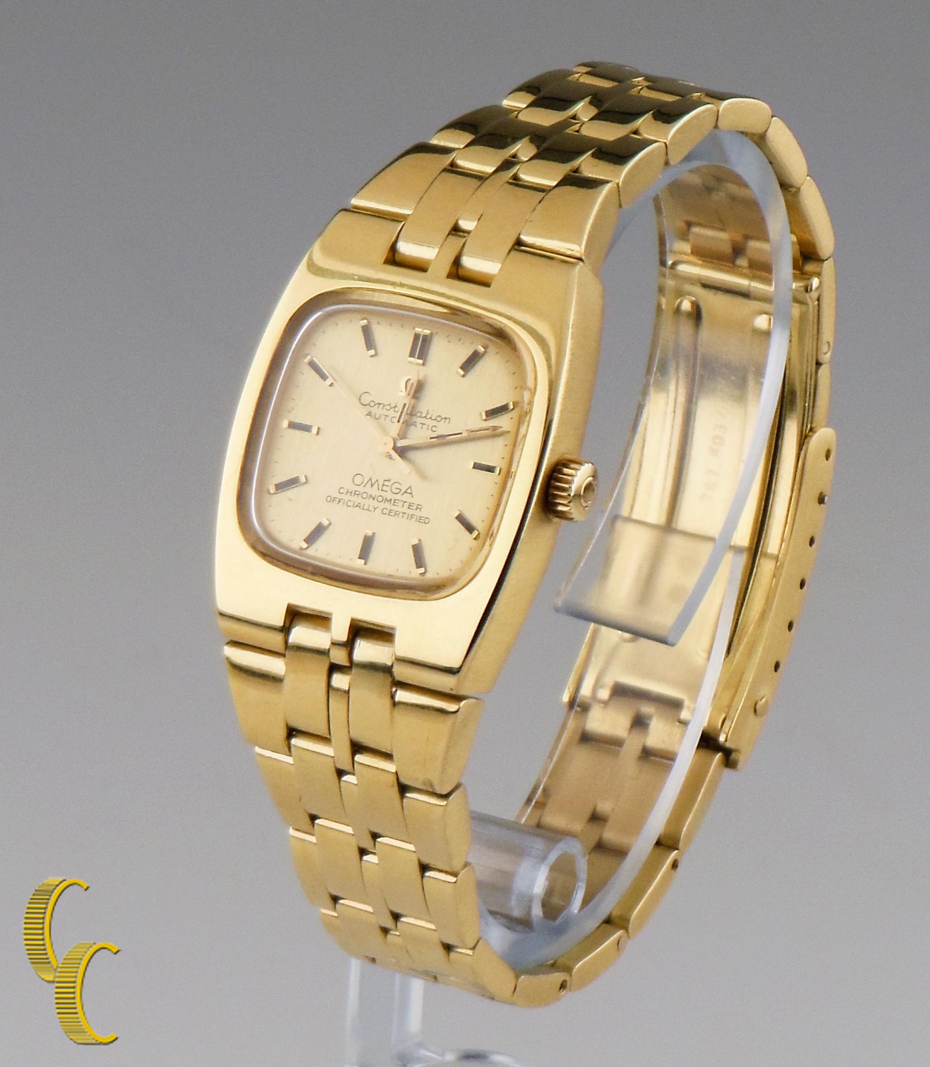 Model: Constellation Chronometer
Model #672-27889870
Serial #567-012-767.803
18k Yellow Gold Case
25 mm Wide (27 mm w/ Crown)
Lug-to-Lug Distance = 30 mm
Case Thickness = 8 mm
Gold Dial w/ Gold Tic Marks & Hands (S, M, H)

Dial= 20 mm Wide
Dial= 20