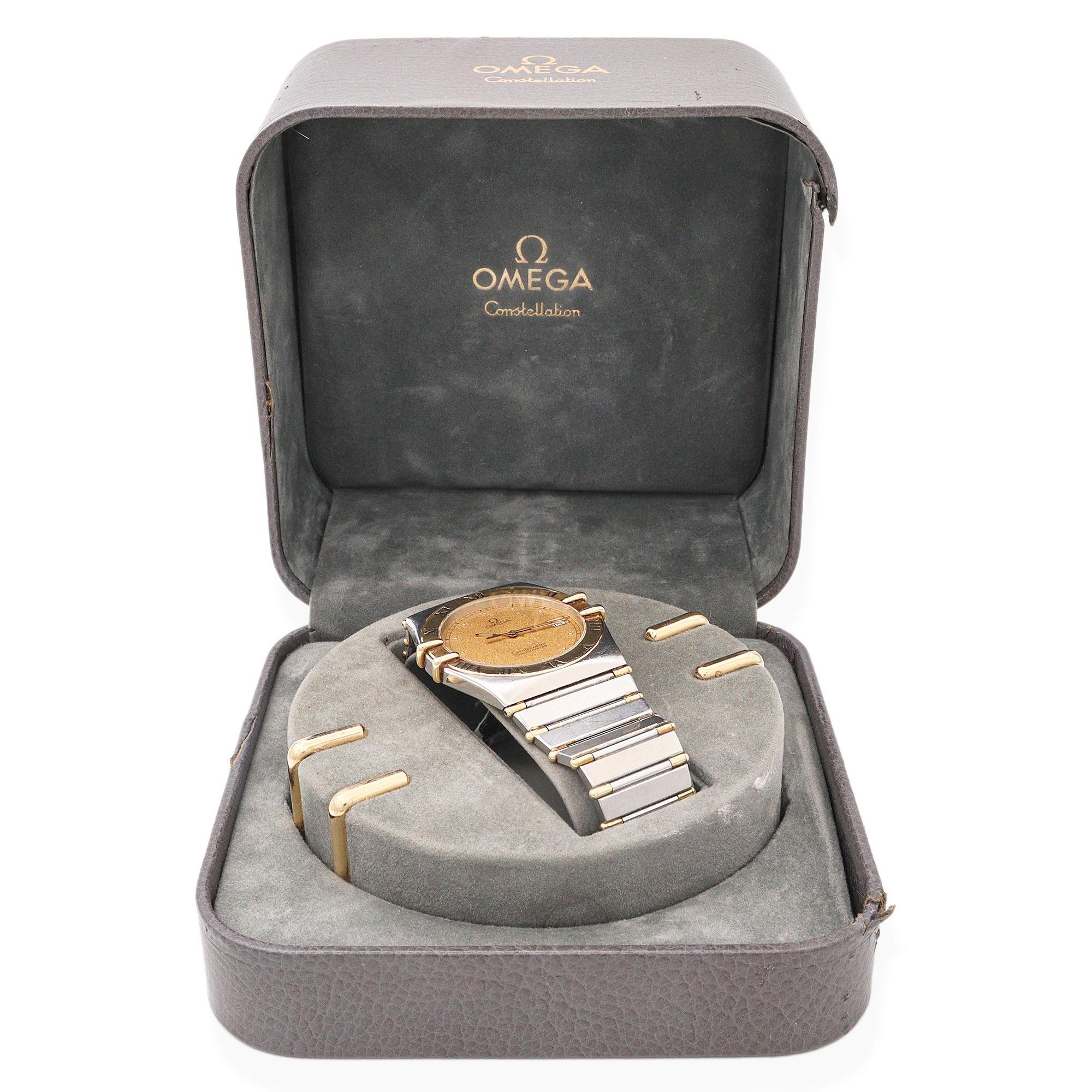 A distinguished emblem of precision and prestige, this Omega Constellation men’s watch exemplifies the classic elegance of the iconic Chronometer line. Crafted in stainless steel with 18k yellow gold accents, it features the signature integrated