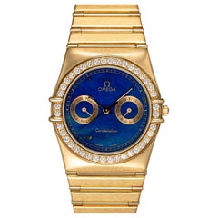 Omega Constellation Day Date Quadrante in Lapis con lunetta di diamanti 18k YG