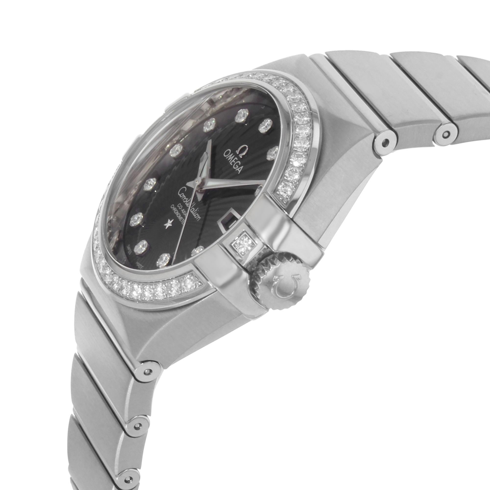 Taille ronde Omega Constellation Montre en or blanc 18 carats avec diamants pour femmes 123.55.31.20.51.001 non portée en vente