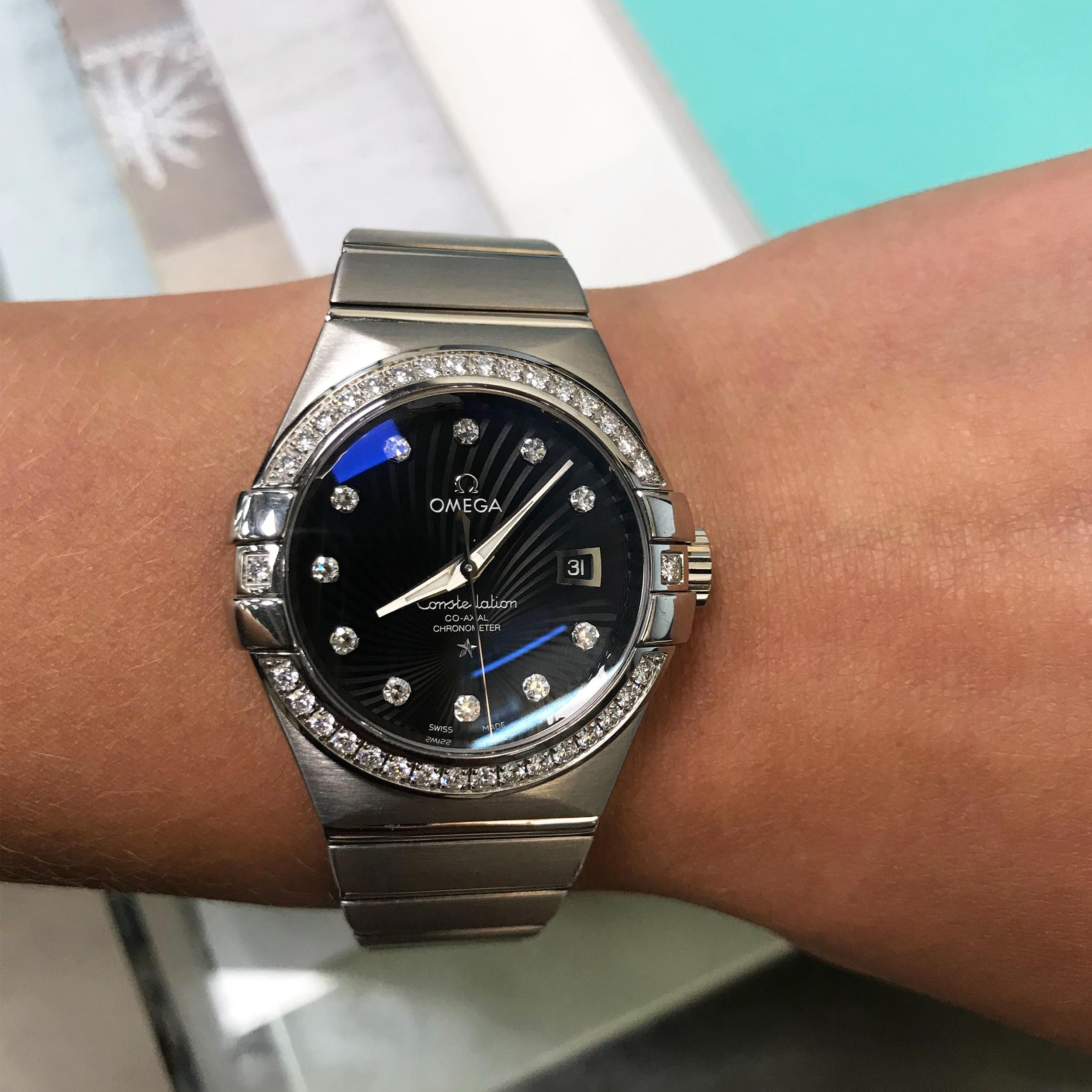 Round Cut Omega Constellation 31 Diamond 18K White Gold Ladies 123.55.31.20.51.001 Unworn
