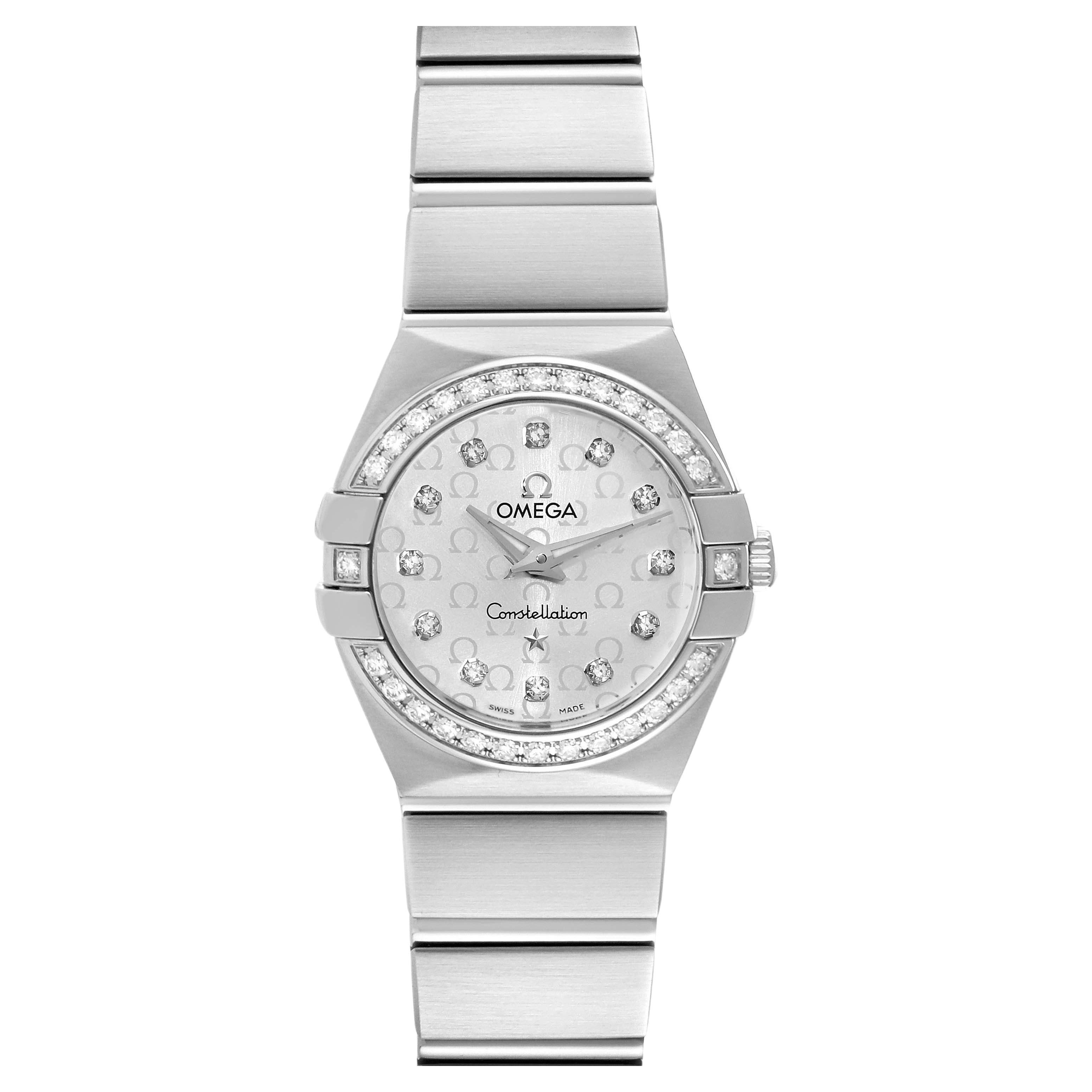 Omega Constellation Diamond Steel Ladies Watch 123.15.24.60.52.001 Box Card For Sale