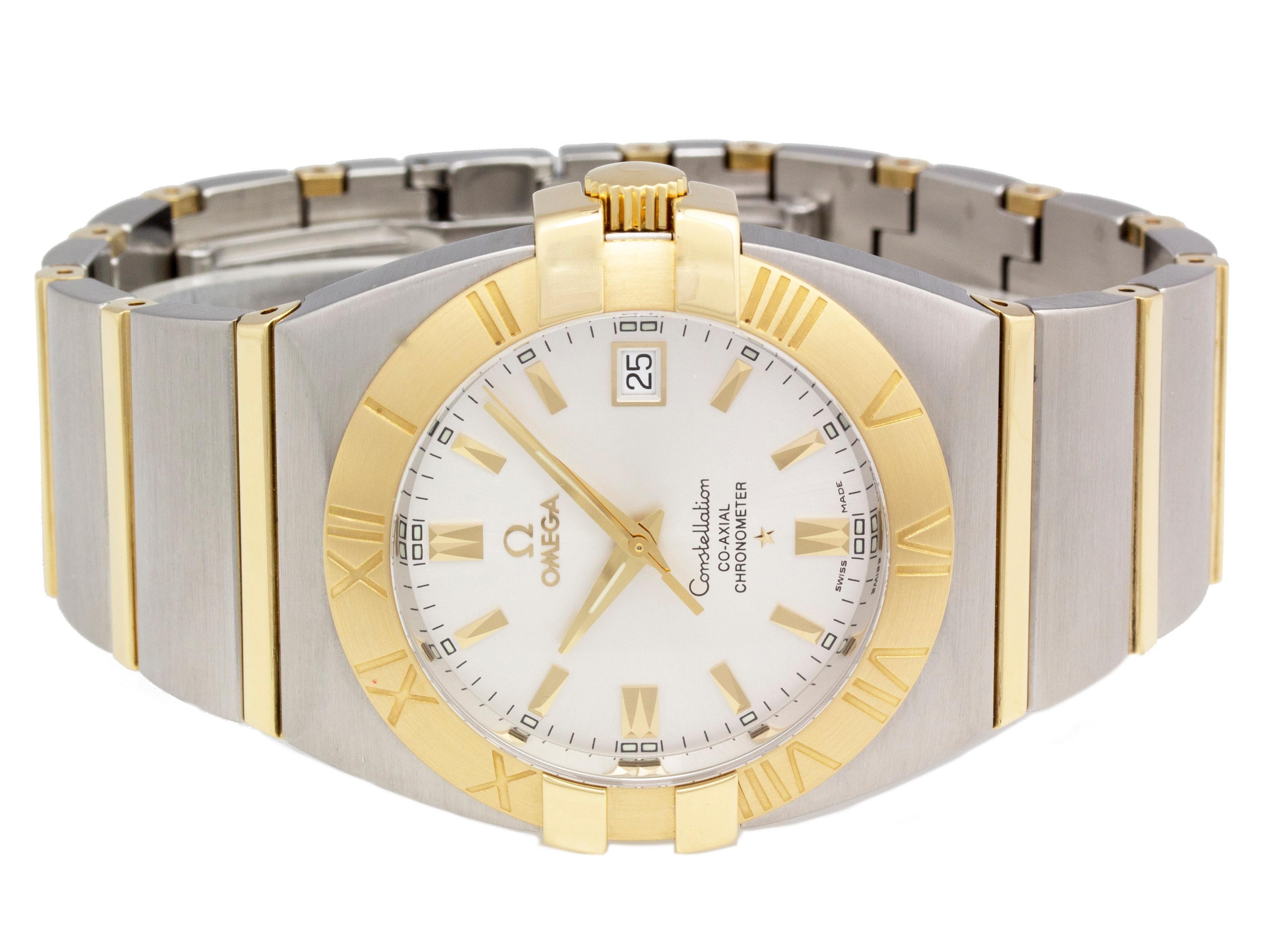 Brand	Omega
Series	Constellation Double Eagle
Model	1203.30.00
Gender	Men's
Condition	Great Display Model, Light Scratches on Bezel, Case, & Bracelet
Material	Stainless Steel & 18k Yellow