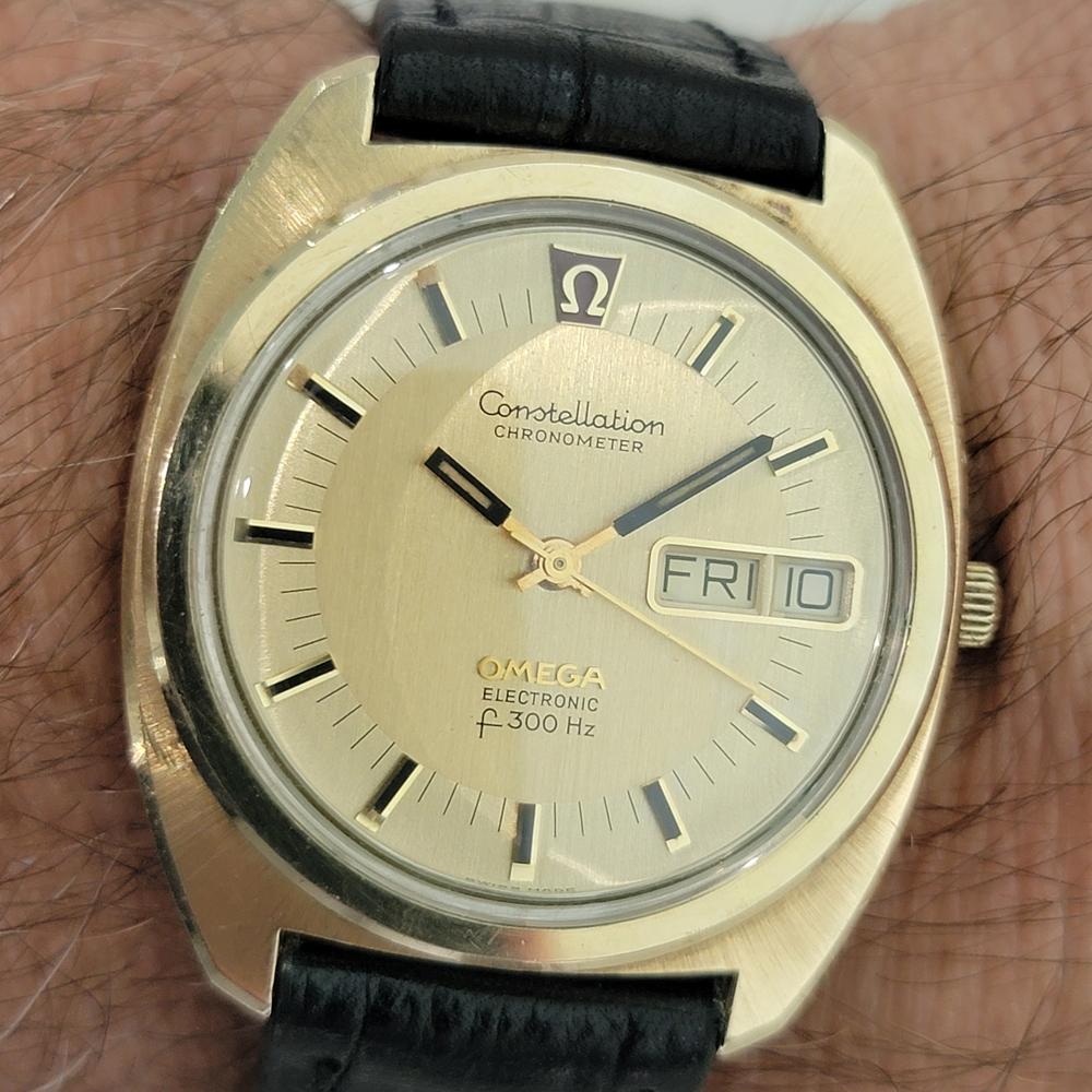 Omega Constellation Electronic F300 38mm Herren Tag Datum Gold Capped 1970er Jahre RA580 im Angebot 10