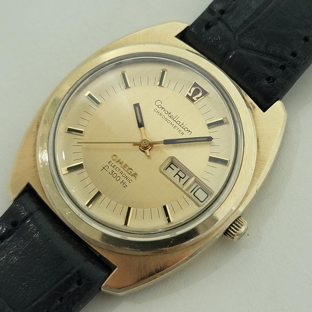 Omega Constellation Electronic F300 38mm Herren Tag Datum Gold Capped 1970er Jahre RA580 im Angebot 1