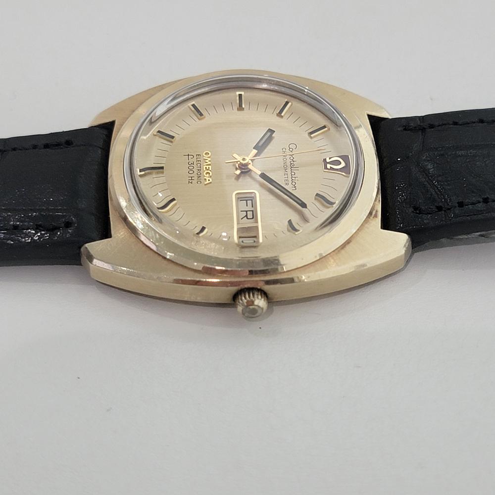 Omega Constellation Electronic F300 38mm Herren Tag Datum Gold Capped 1970er Jahre RA580 im Angebot 2