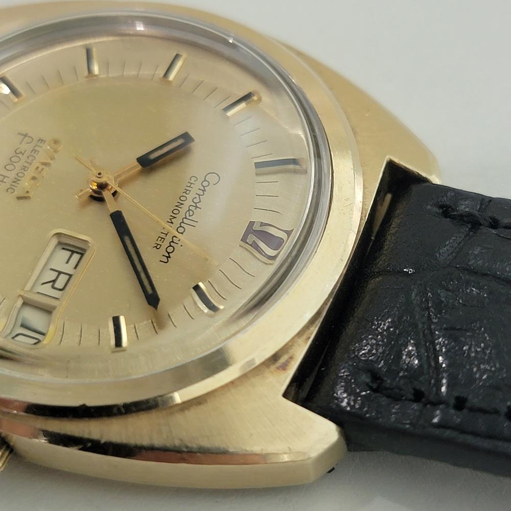 Omega Constellation Electronic F300 38mm Herren Tag Datum Gold Capped 1970er Jahre RA580 im Angebot 3