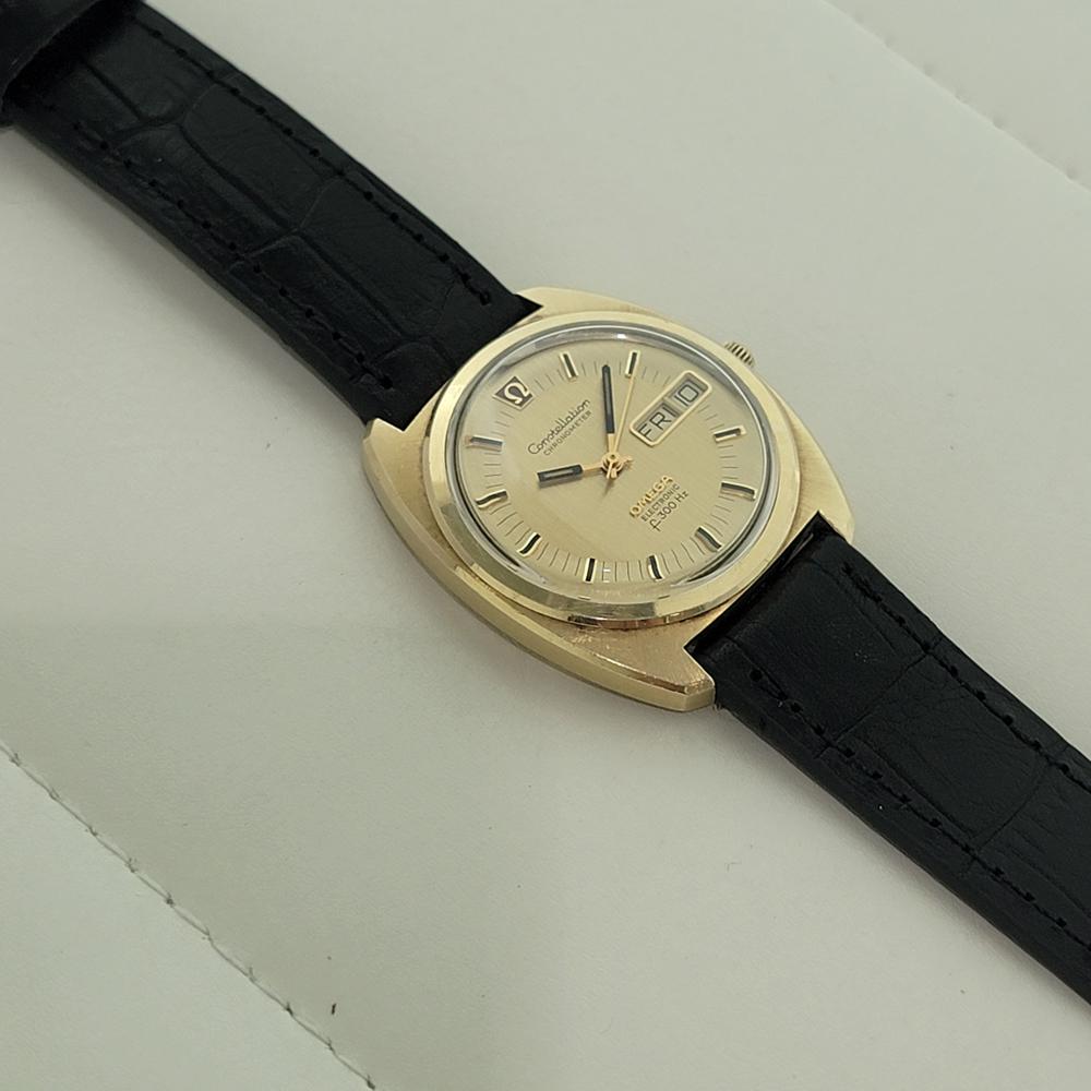 Omega Constellation Electronic F300 38mm Herren Tag Datum Gold Capped 1970er Jahre RA580 im Angebot 4