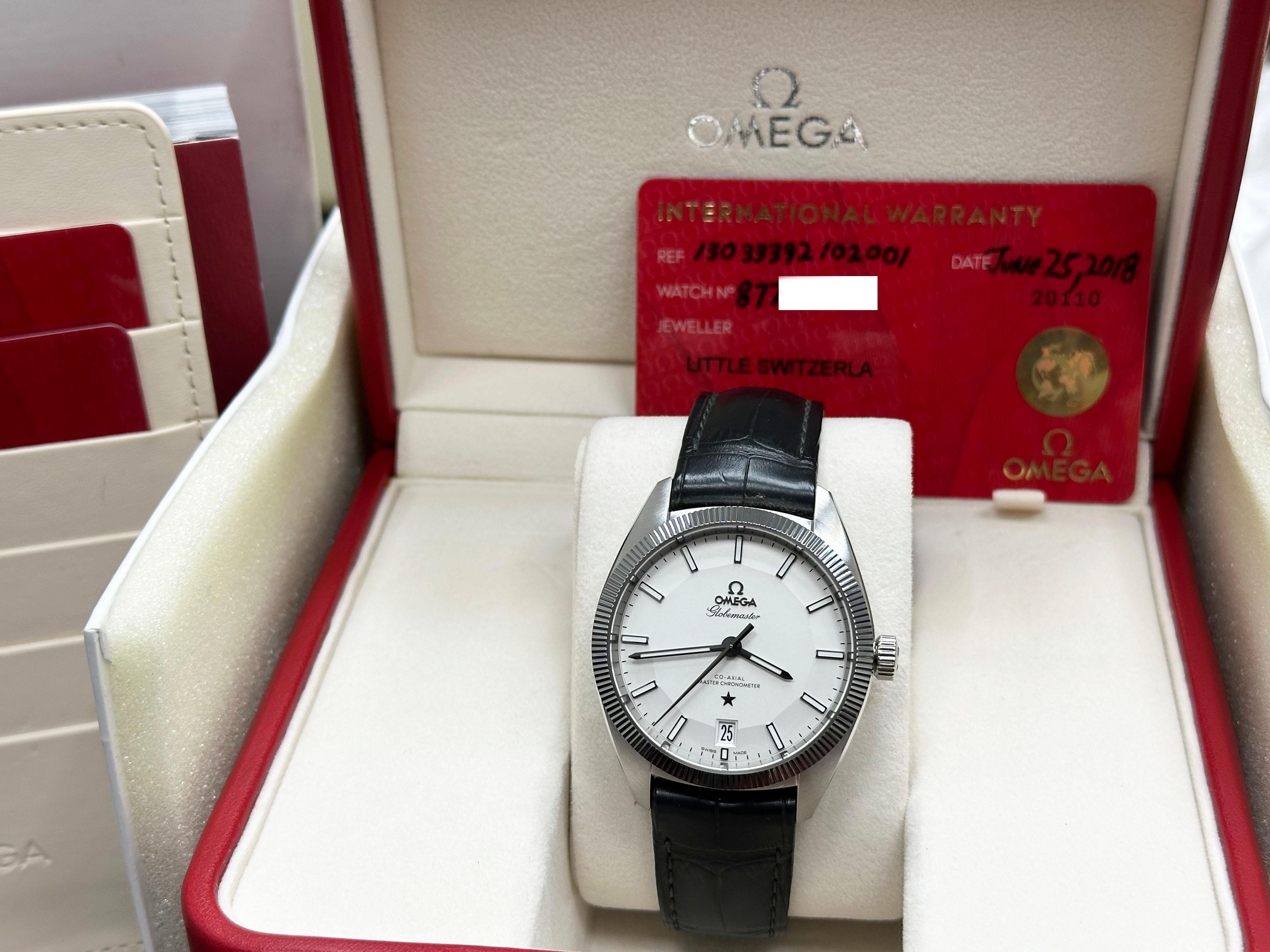 Omega Constellation Globemaster 130.33.39.21.02.001 Stainless Steel Box Paper In Excellent Condition For Sale In San Diego, CA