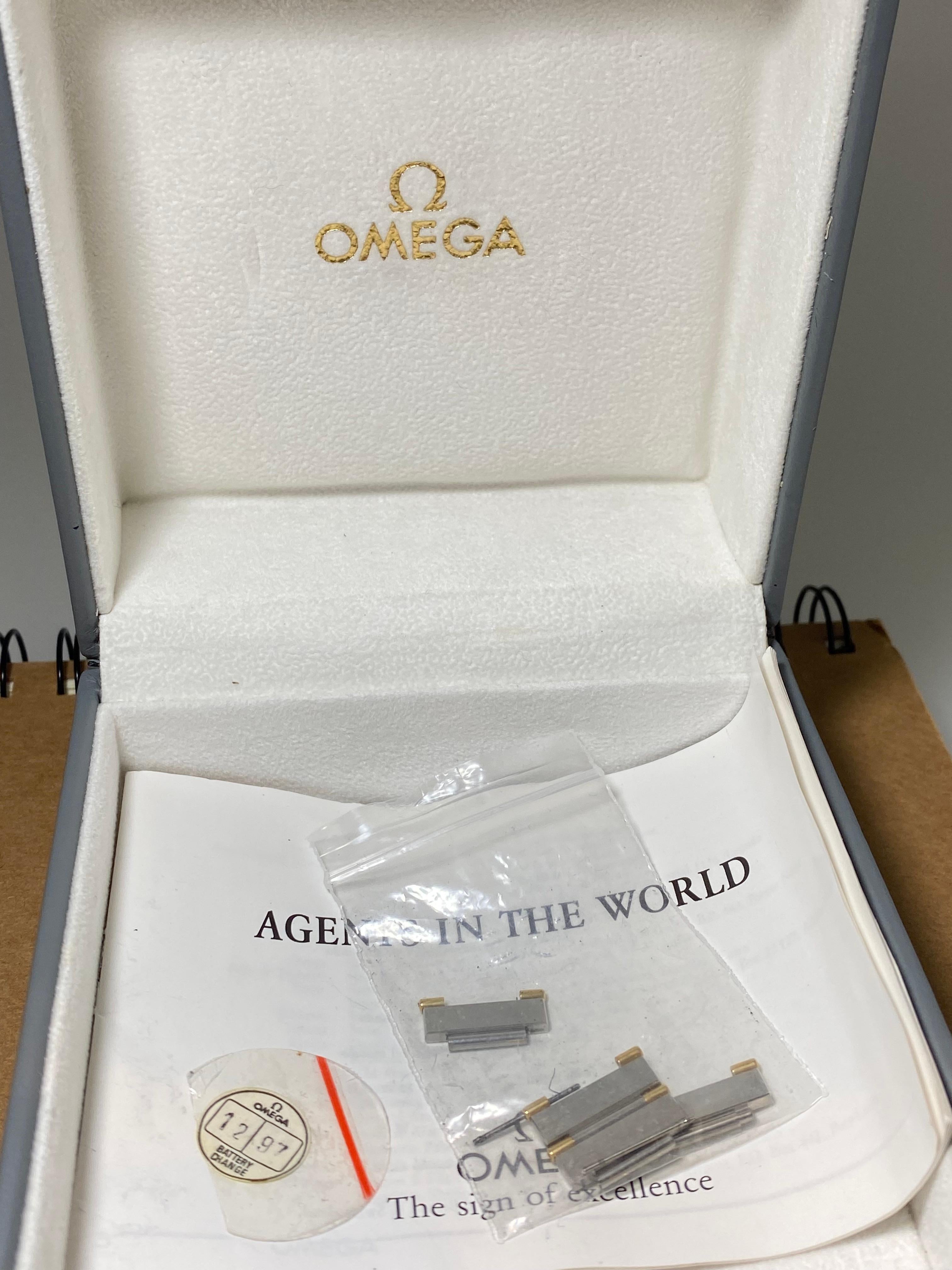 Modern Omega Constellation Gold Steel Watch ref 396/1080, Day Date. Box, Papers, Links.