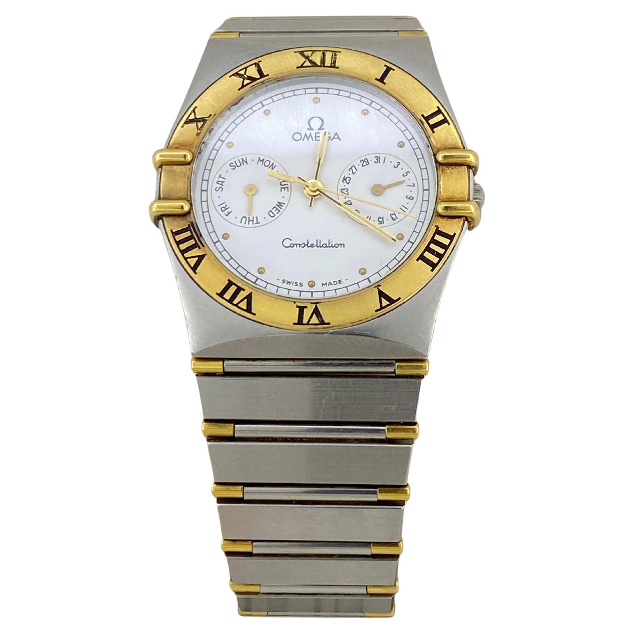 Omega Constellation Goldstahl-Uhr Ref 396/1080, Tagesdatum. Schachtel, Papiere, Links.