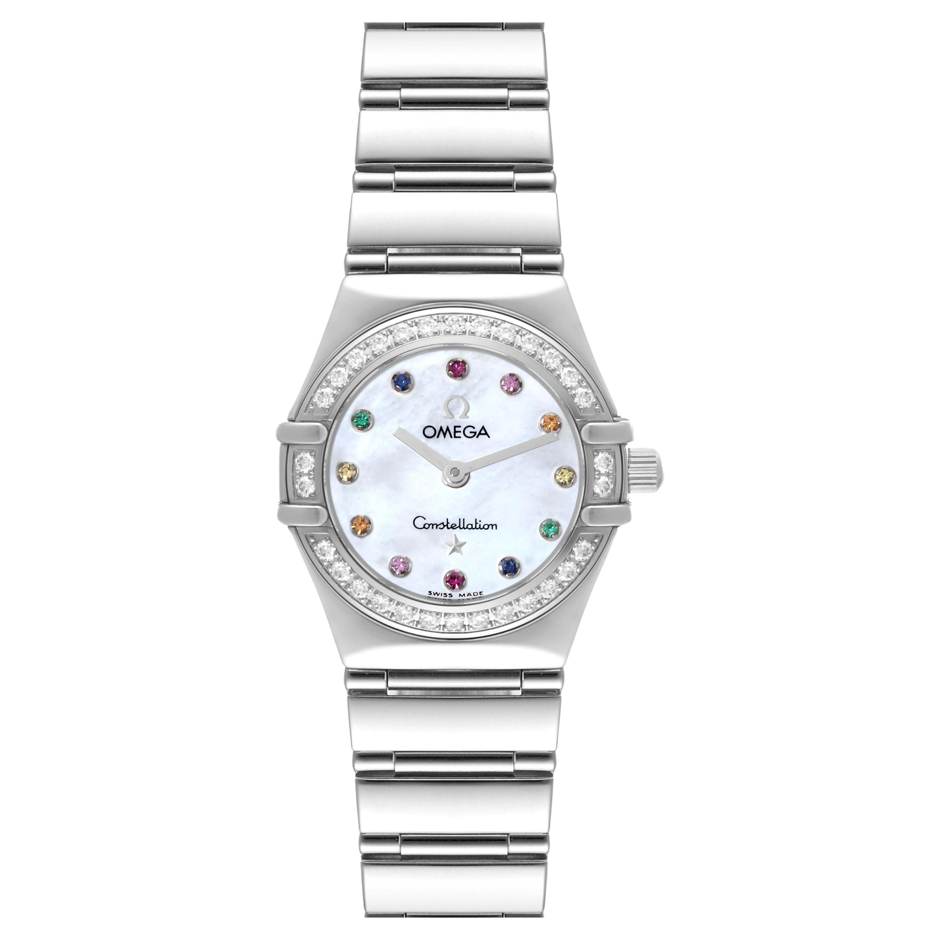 Omega Constellation Iris Steel Multi Stone Mother Of Pearl Dial Ladies Watch For Sale