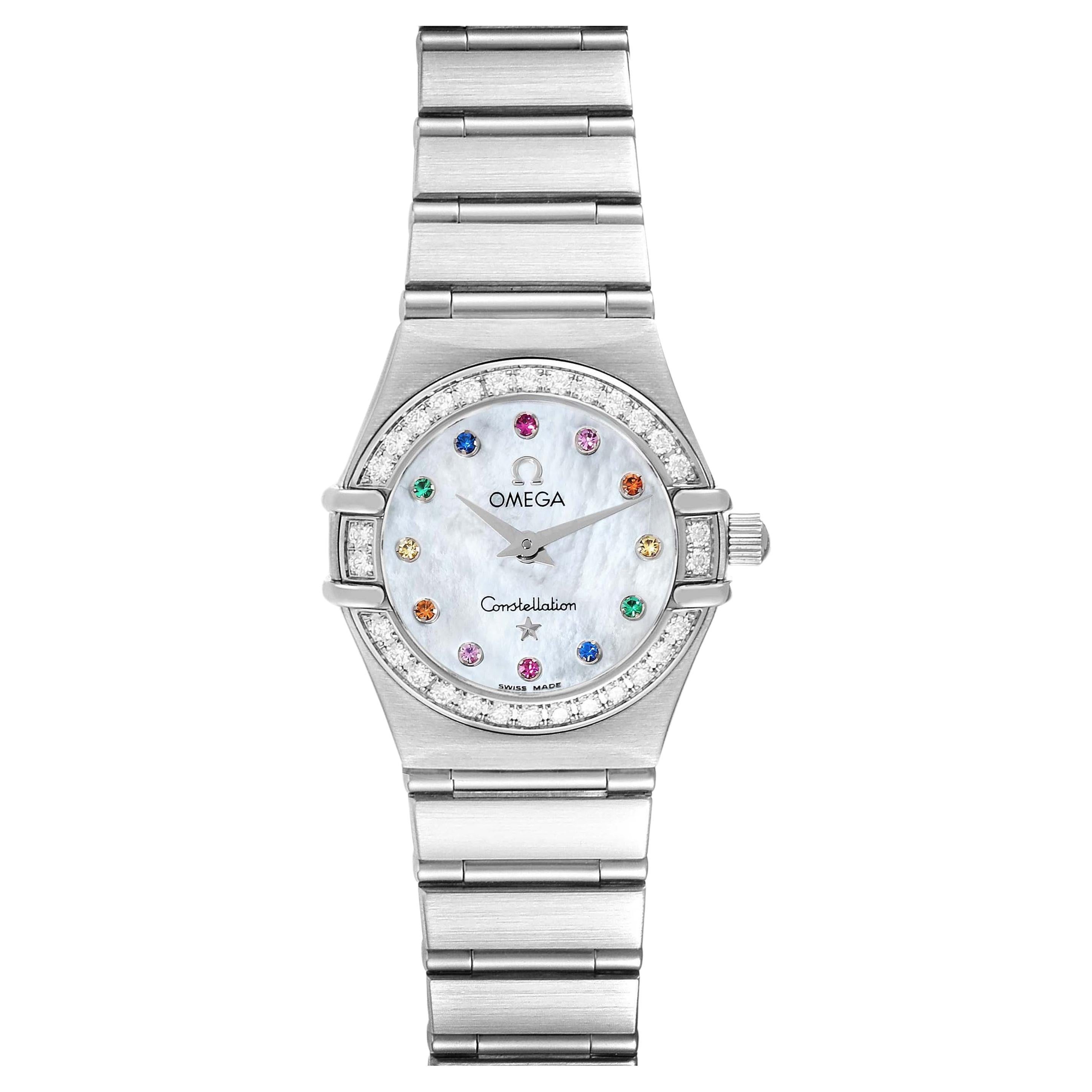 Omega Constellation Iris Steel Multi Stone Mother of Pearl Diamond Ladies Watch For Sale