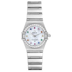 Omega Constellation Iris Steel Multi Stone Mother of Pearl Diamond Ladies Watch