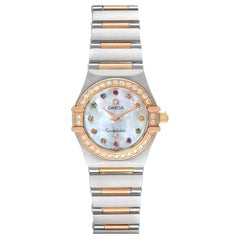 Omega Constellation Iris Damenuhr aus Stahl und Roségold mit mehreren Steinen 1365.79.00