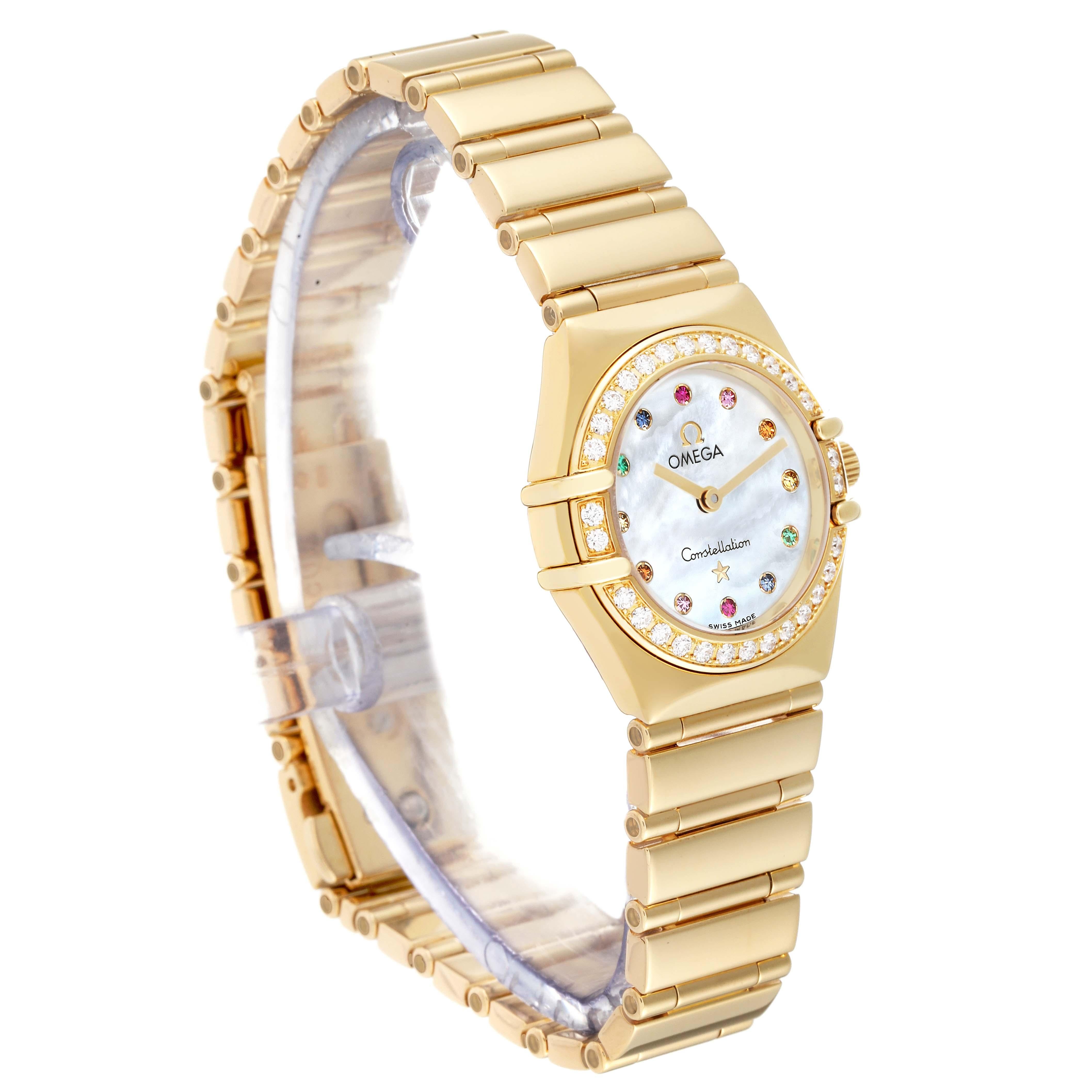 Omega Constellation Iris Yellow Gold Mother Of Pearl Multi Stone Diamond Watch In Excellent Condition In Atlanta, GA