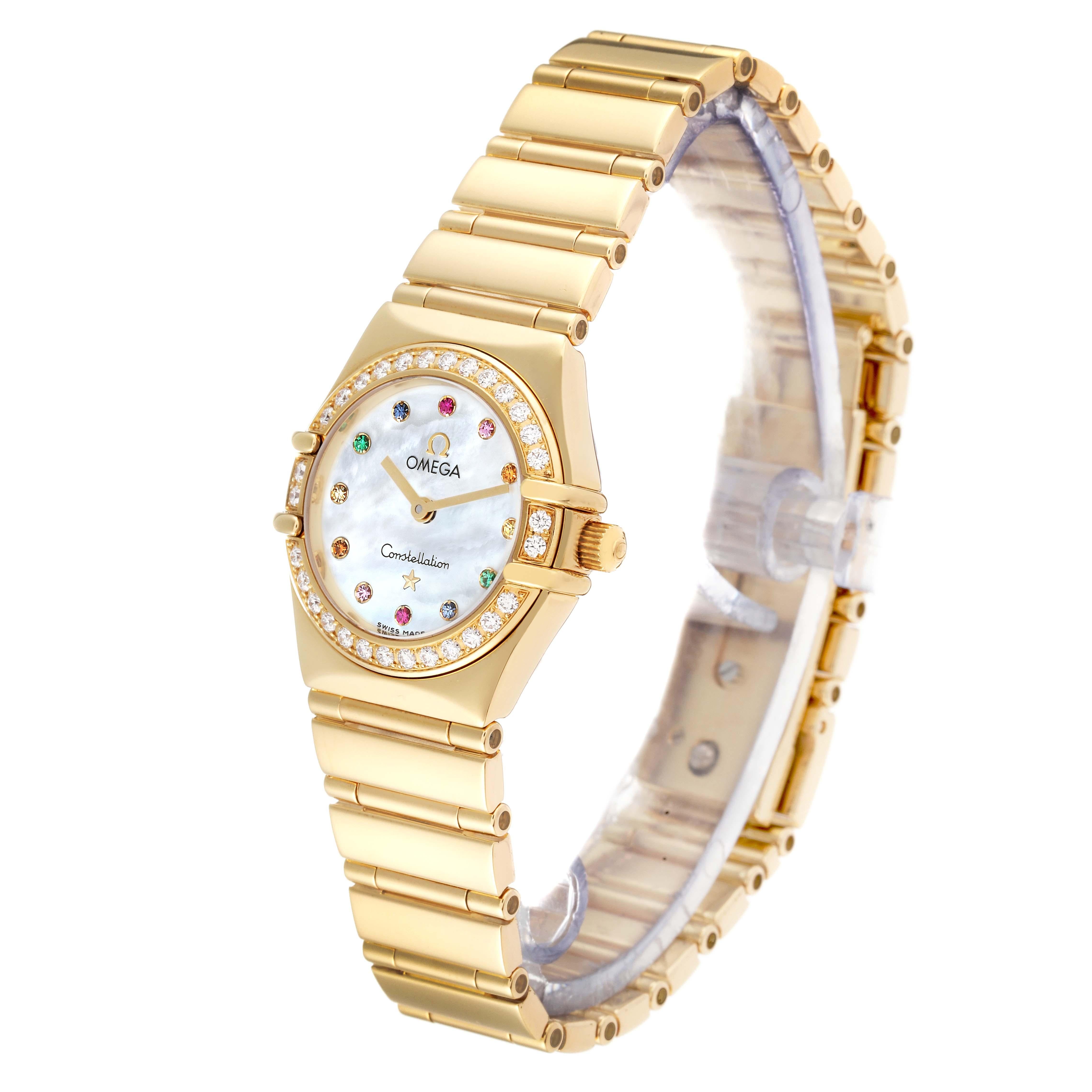 Women's Omega Constellation Iris Yellow Gold Mother Of Pearl Multi Stone Diamond Watch