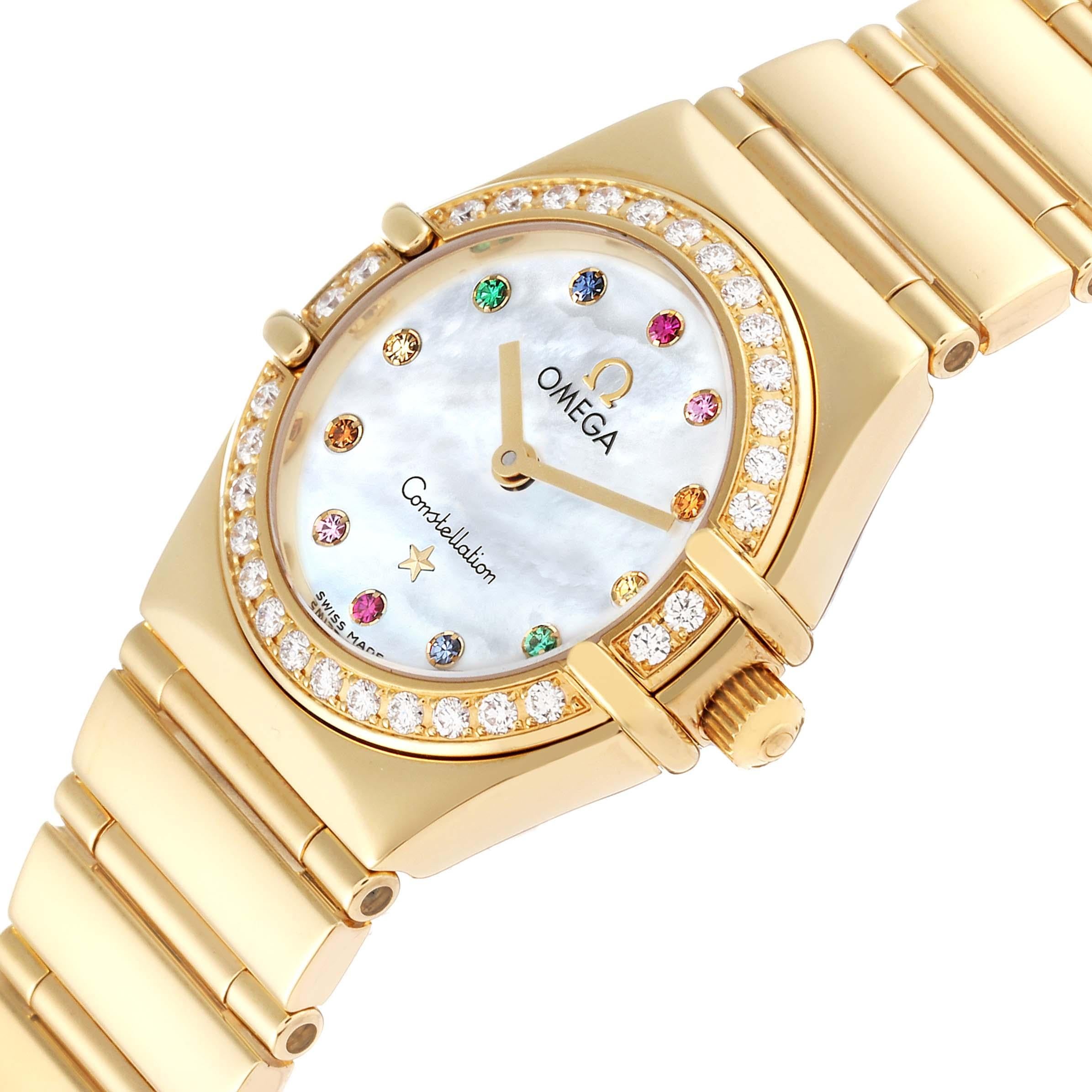 Omega Constellation Iris Yellow Gold Mother Of Pearl Multi Stone Diamond Watch In Excellent Condition In Atlanta, GA