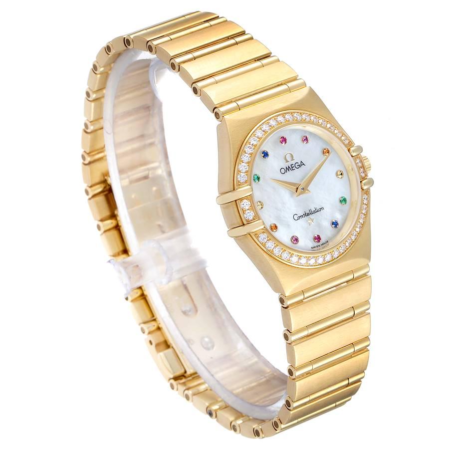 Omega Constellation Iris Yellow Gold Multi Stone Watch 1177.79.00 Box Card In Excellent Condition In Atlanta, GA