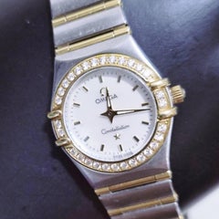 Omega Constellation Ladies 18k Gold Steel Diamond Bezel Quartz Watch 6553/865