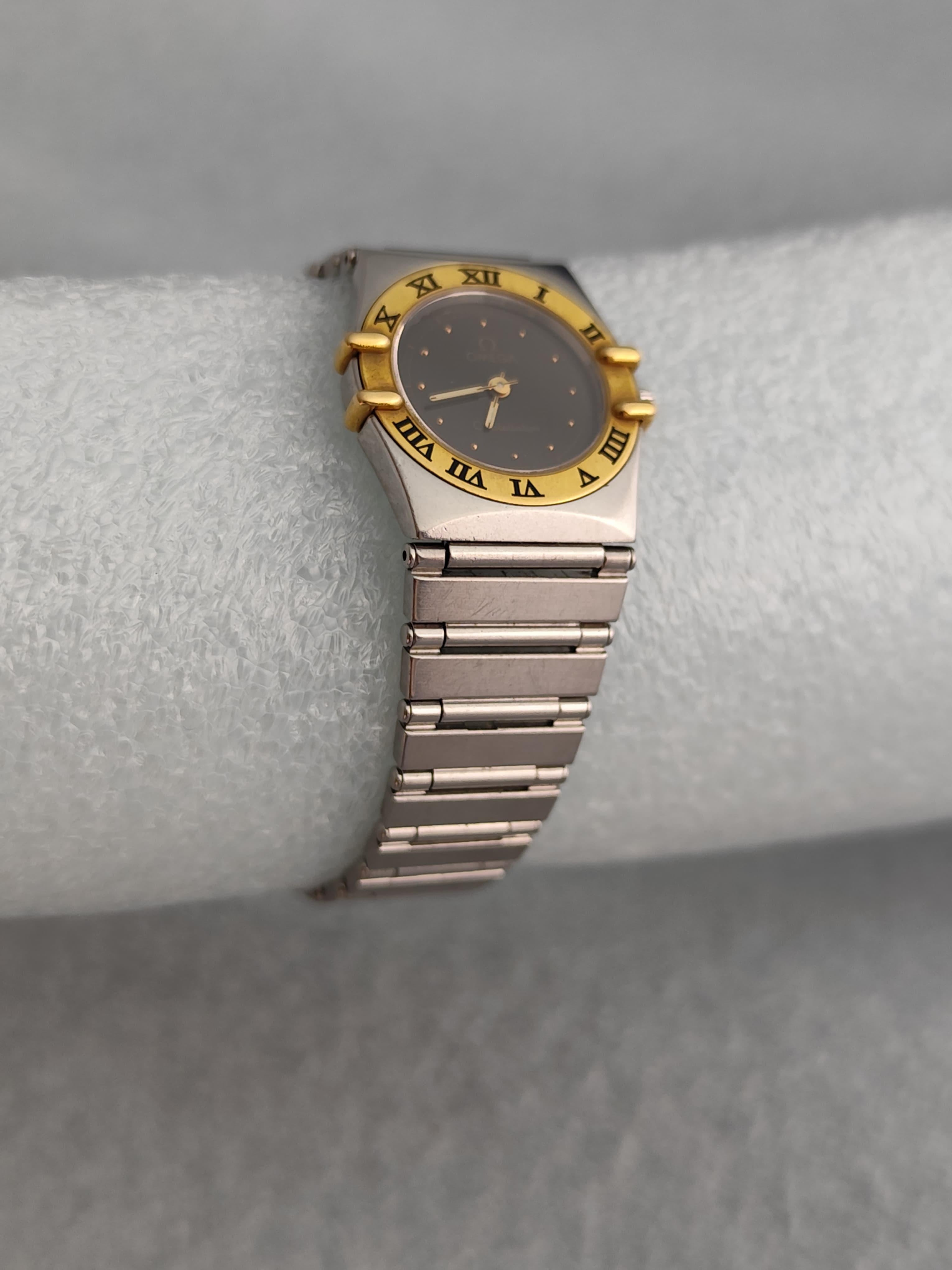 Omega Constellation Ladies 7951080 Manhattan 18K Gold Steel Ladies Watch For Sale 7