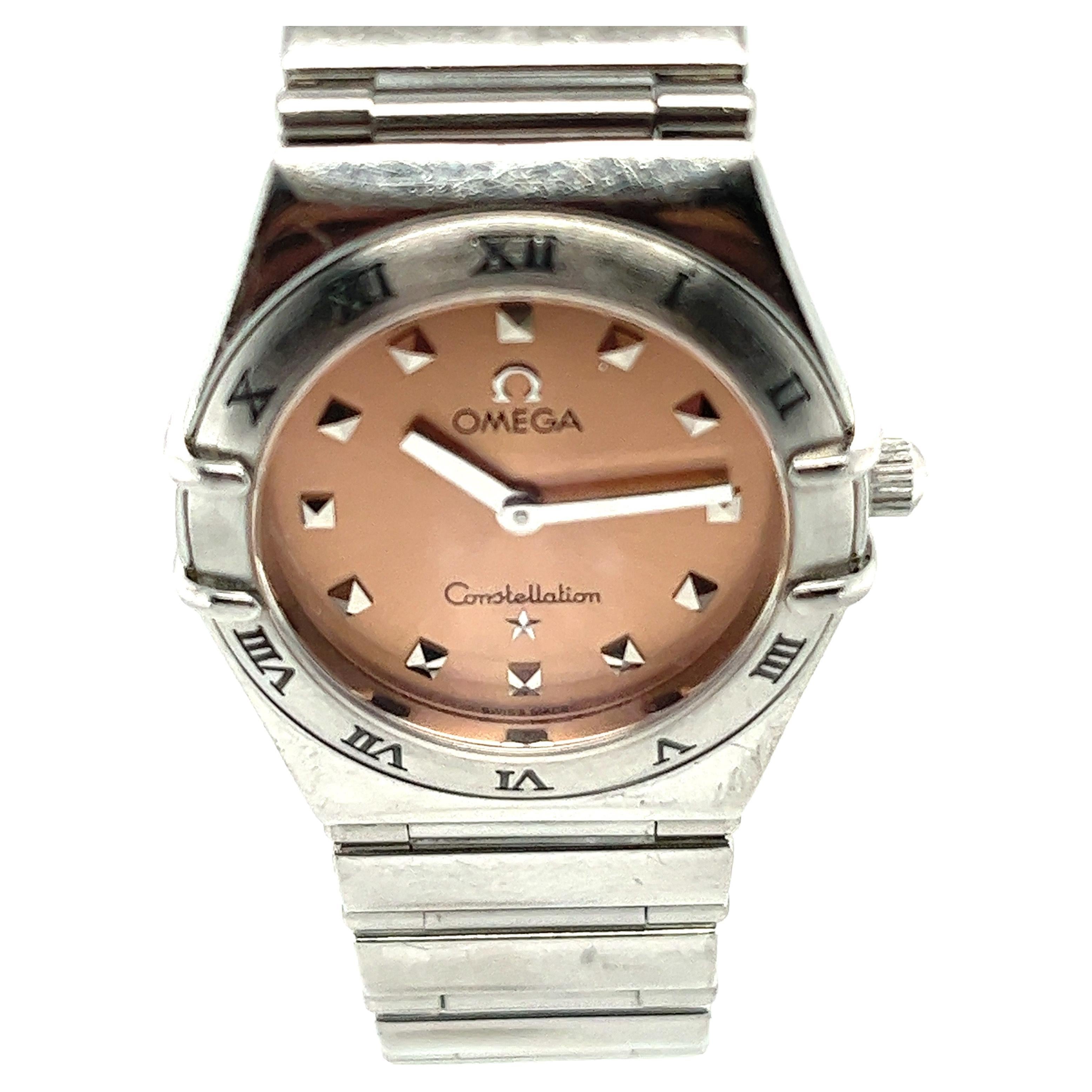 Omega Ladies Constellation Quartz TwoTone SS 18 Karat Gold Watch 795/