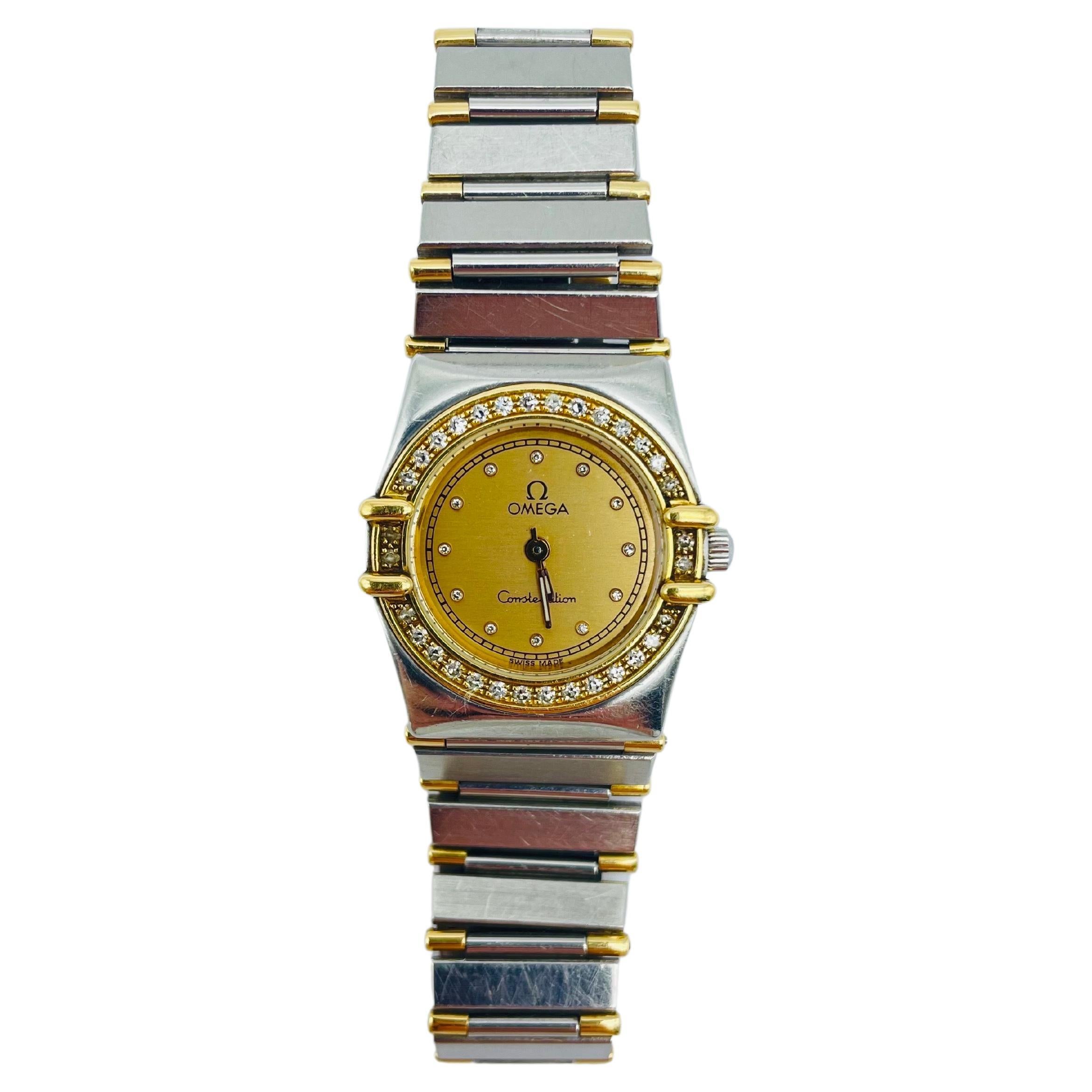 Omega Constellation Lady Ladies Watch Diamond Bezel Steel Gold 15078 For Sale