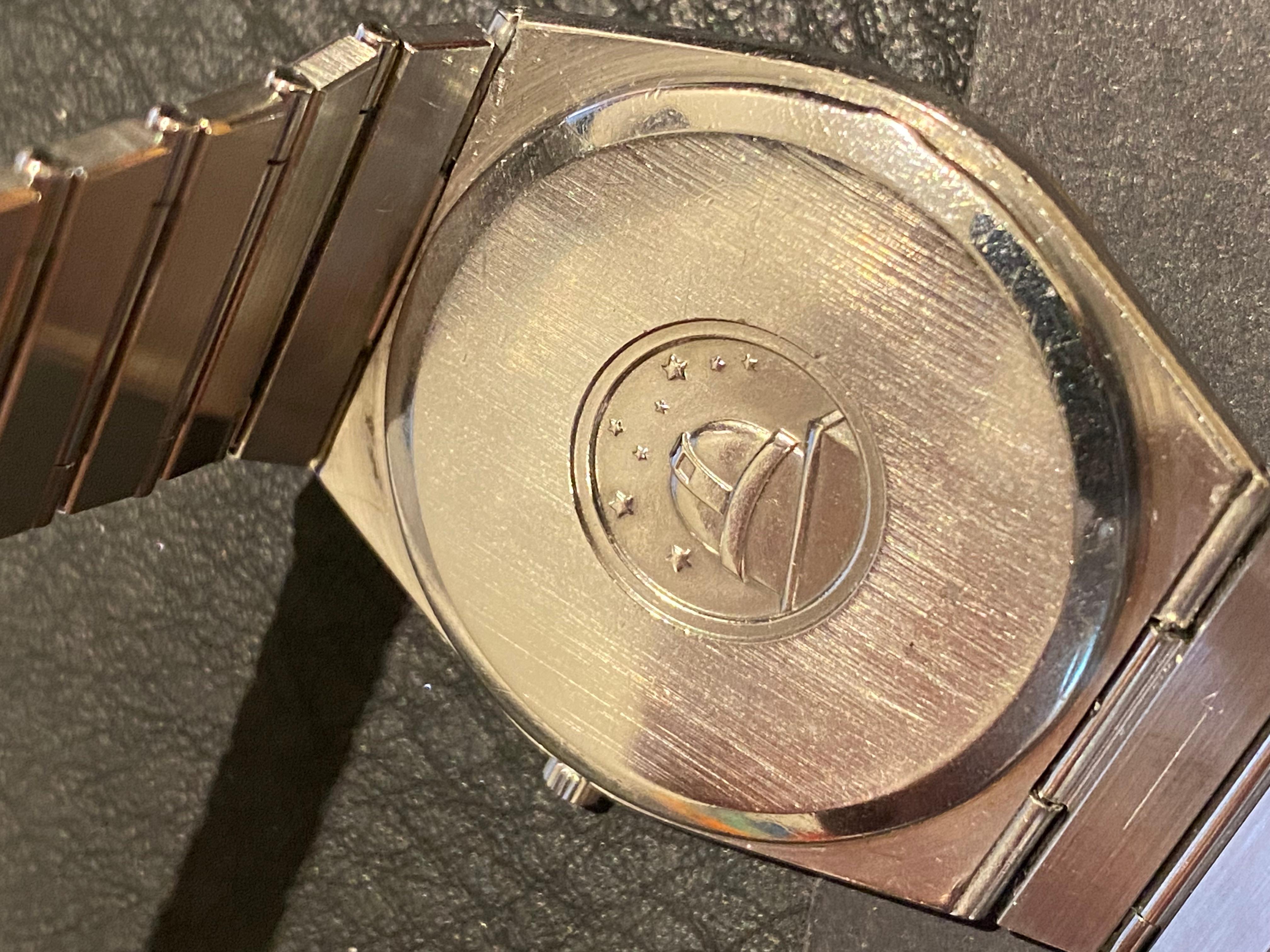 Omega Constellation Marine 18K Gold Lünette Schwarzes Teakholz Zifferblatt Quarzuhr, Ref 1332 4