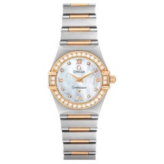 Omega Constellation Mini Steel Rose Gold Diamond Watch 1360.76.00 Box Card