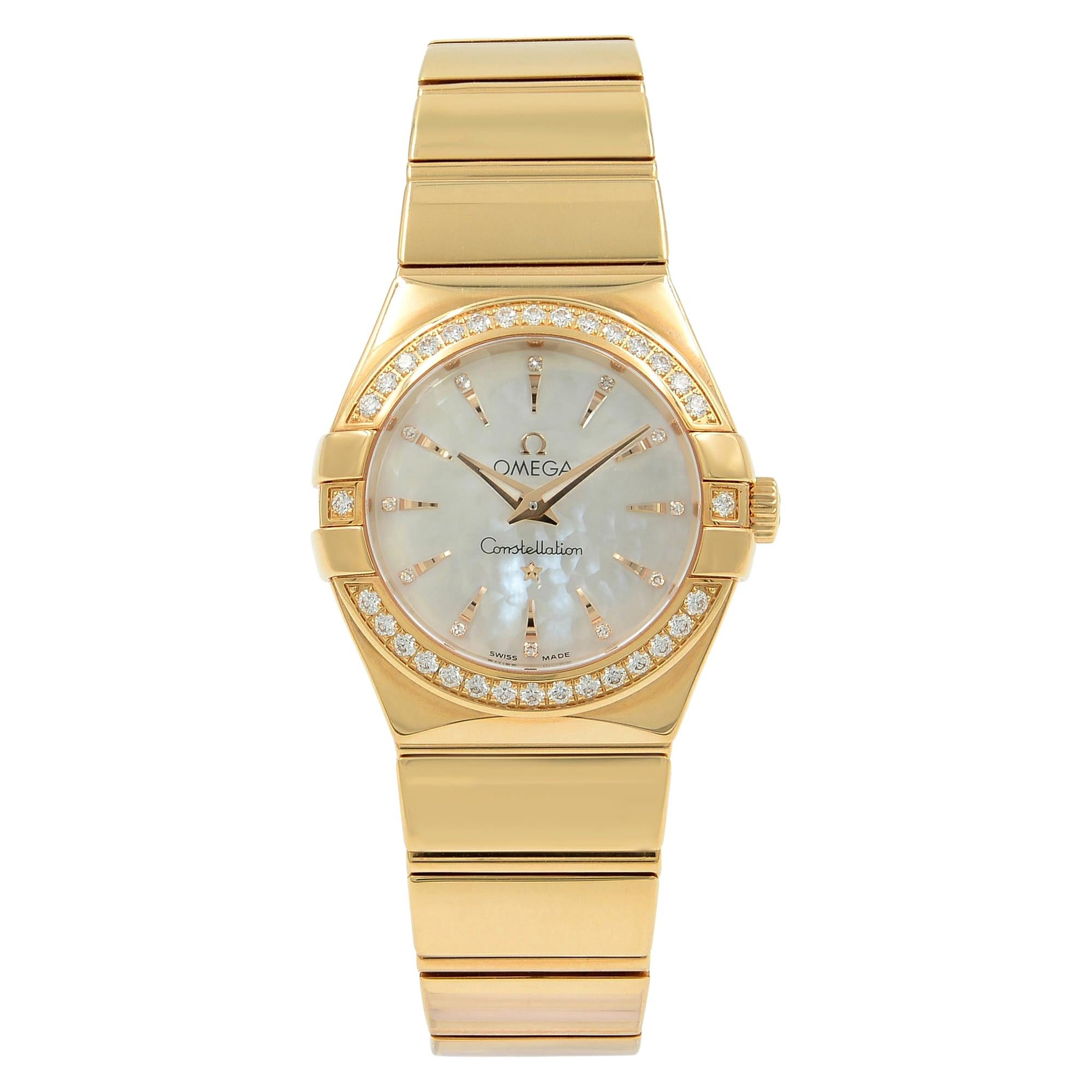 Omega Constellation MOP Dial Diamond 18K Gold Ladies Watch 123.55.27.60.55.006