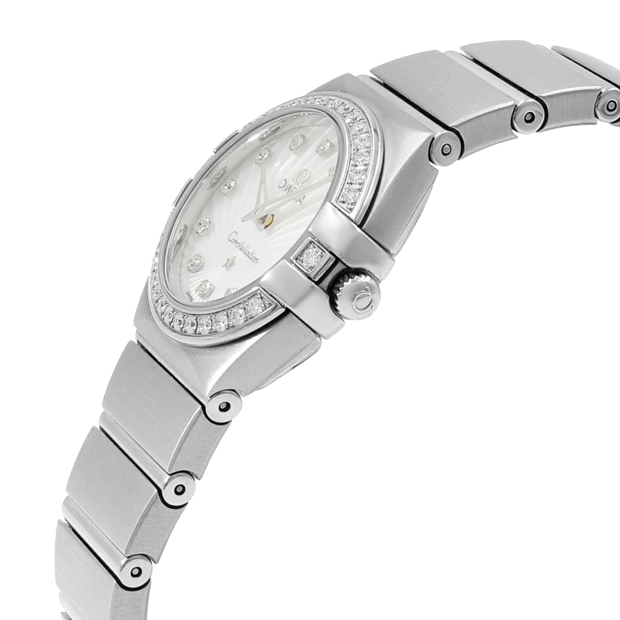 Women's Omega Constellation MOP Dial Steel Diamond Quartz Watch 123.15.24.60.55.002